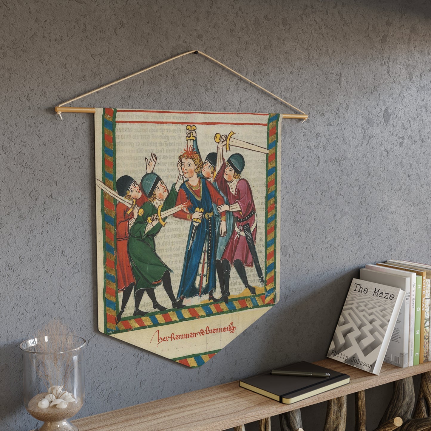 Reinmar von Brennenberg Pennant Banner - Codex Manesse - Medieval German Art - Historic Home Decor - Tragic Knight Wall Art - Wall Hanging