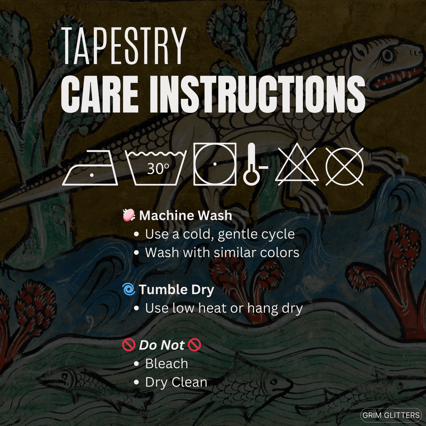 Crocodile Tapestry - Rochester Bestiary - Grim GlittersHome Decor104" × 88"