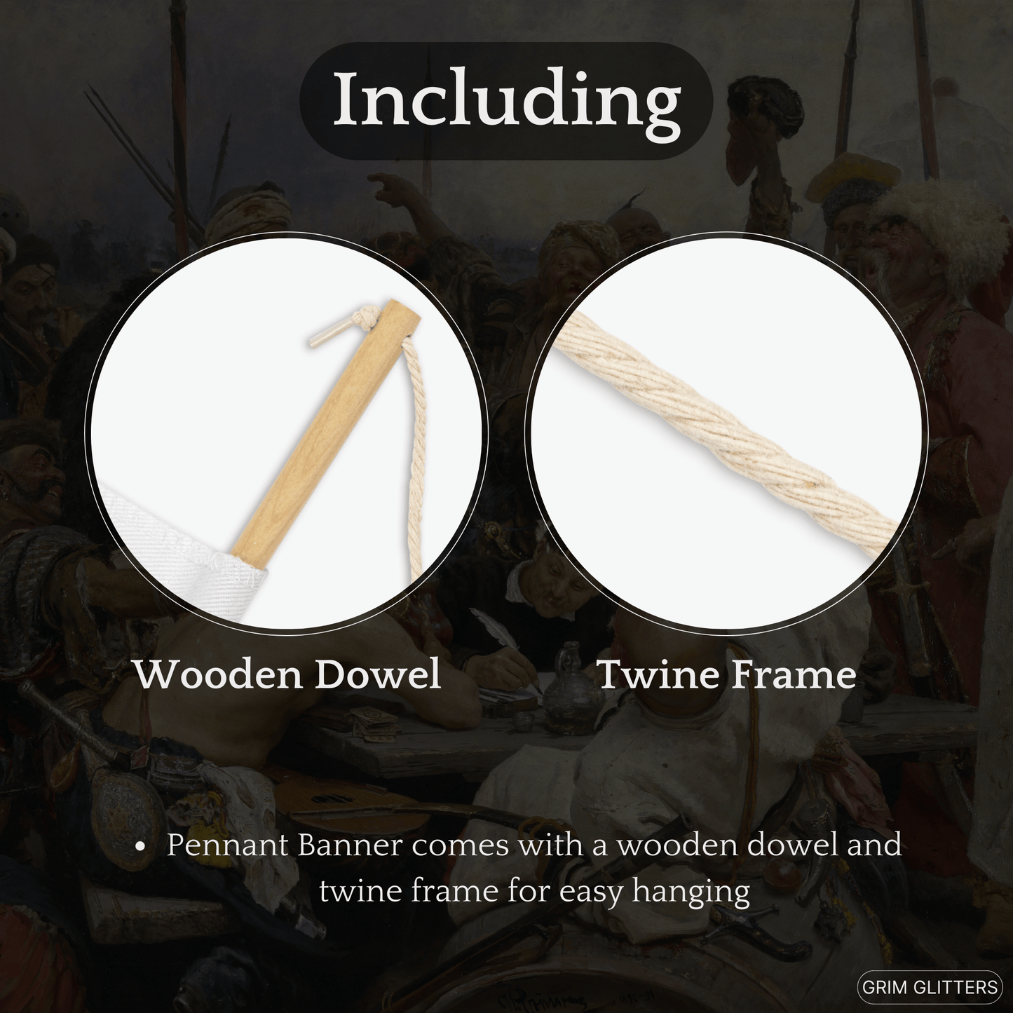 Reply of the Zaporozhian Cossacks Pennant Banner - Ilya Repin - Grim GlittersHome Decor18" × 21"