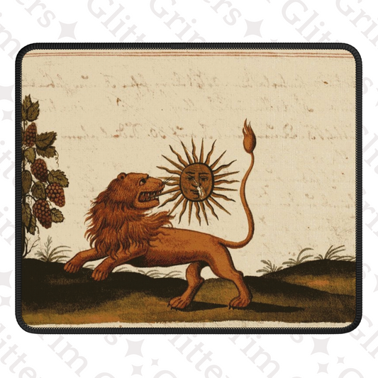 Enhance your gaming experience with the Lion Eating the Sun Gaming Mouse Pad from Grim Glitters. Inspired by the Clavis Artis manuscript, this mouse pad features the mystical image of a lion devouring the sun, adding a touch of esoteric wisdom and medieva