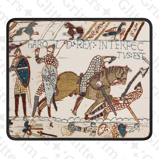 Elevate your gaming experience with the historical charm of The Death of King Harold Gaming Mouse Pad. Inspired by the iconic Bayeux Tapestry, this mouse pad captures the dramatic moment of King Harold's demise during the Battle of Hastings. Made from dur