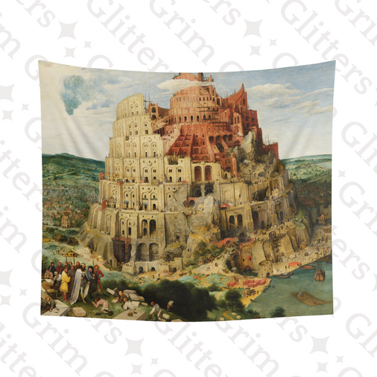 Step into the mesmerizing world of medieval art with the Tower of Babel Tapestry from Grim Glitters. Inspired by Pieter Bruegel the Elder's masterpiece, this tapestry captures the iconic biblical scene with intricate details and vibrant colors, perfect fo