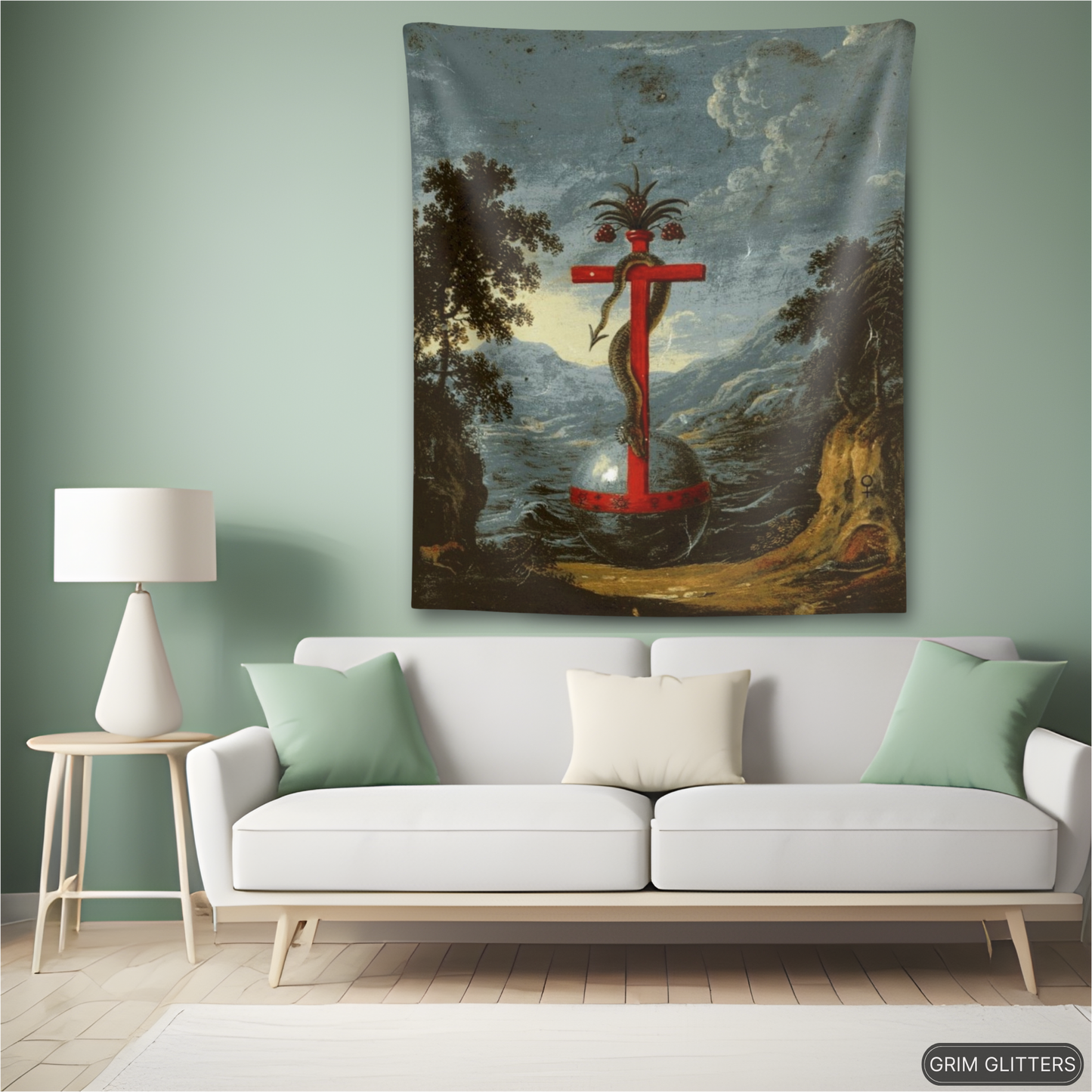 Crucified Serpent Tapestry - Clavis Artis Manuscript