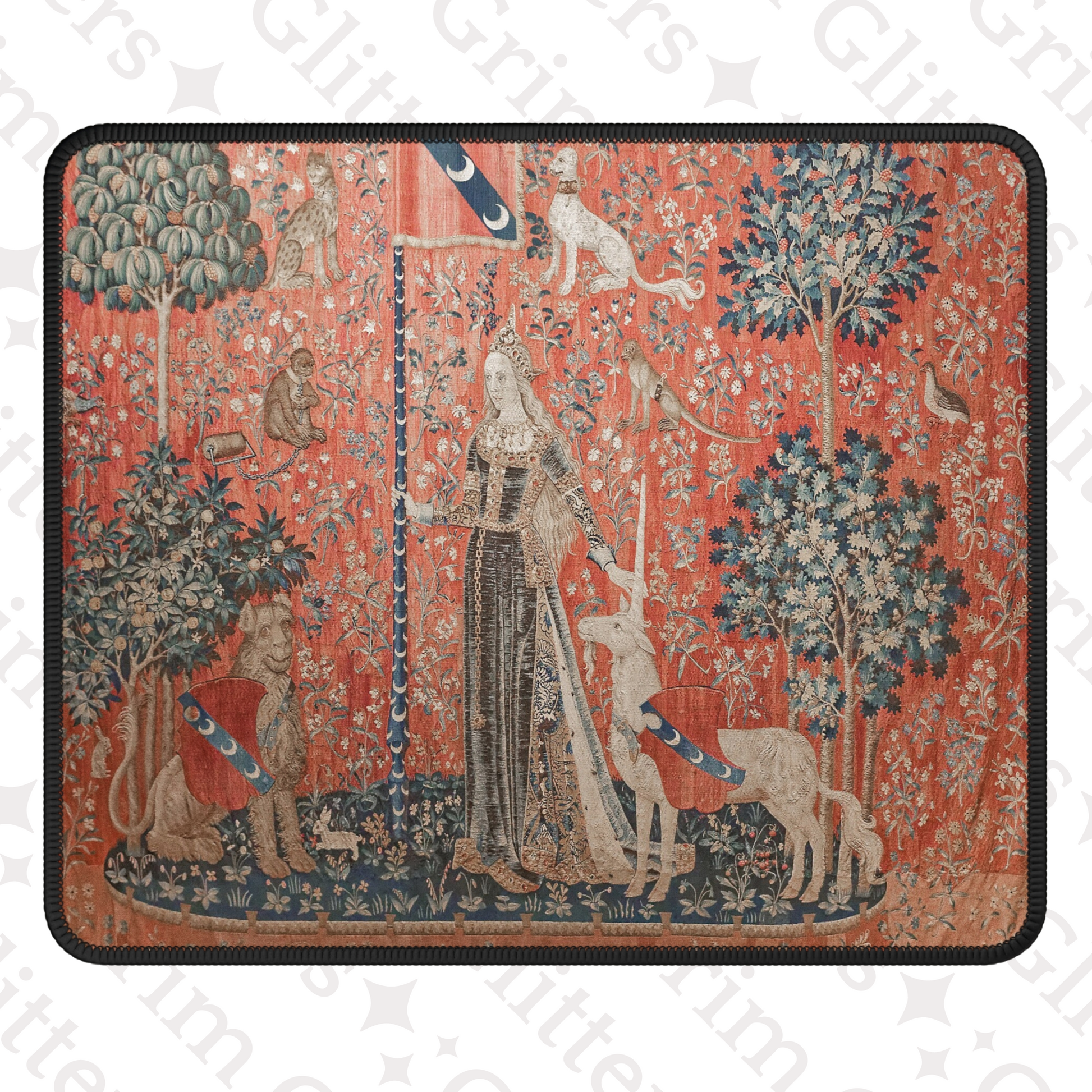 Enhance your gaming experience with the enchanting elegance of The Lady and the Unicorn (Touch) Gaming Mouse Pad from Grim Glitters. Inspired by the iconic medieval tapestry, this mouse pad combines historical charm with modern functionality, making it a