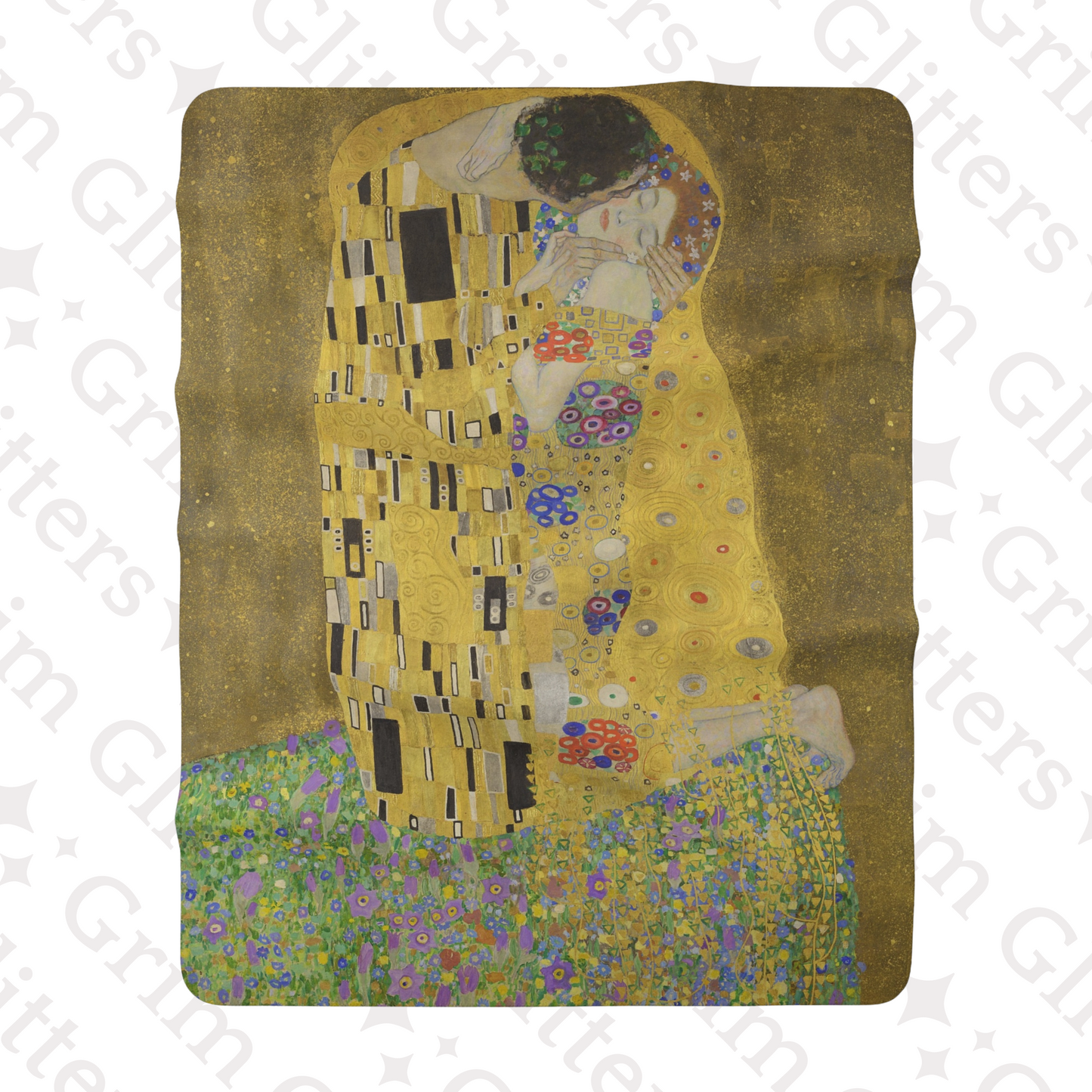 Wrap yourself in the timeless beauty of Gustav Klimt's "The Kiss" with this luxurious sherpa fleece blanket from Grim Glitters. Crafted for comfort and warmth.