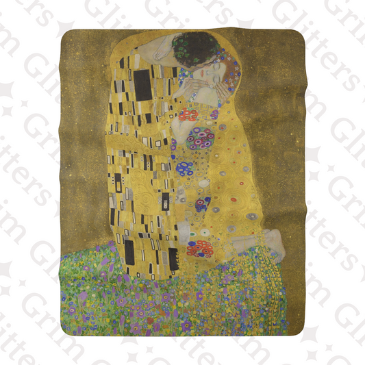 Wrap yourself in the timeless beauty of Gustav Klimt's "The Kiss" with this luxurious sherpa fleece blanket from Grim Glitters. Crafted for comfort and warmth.