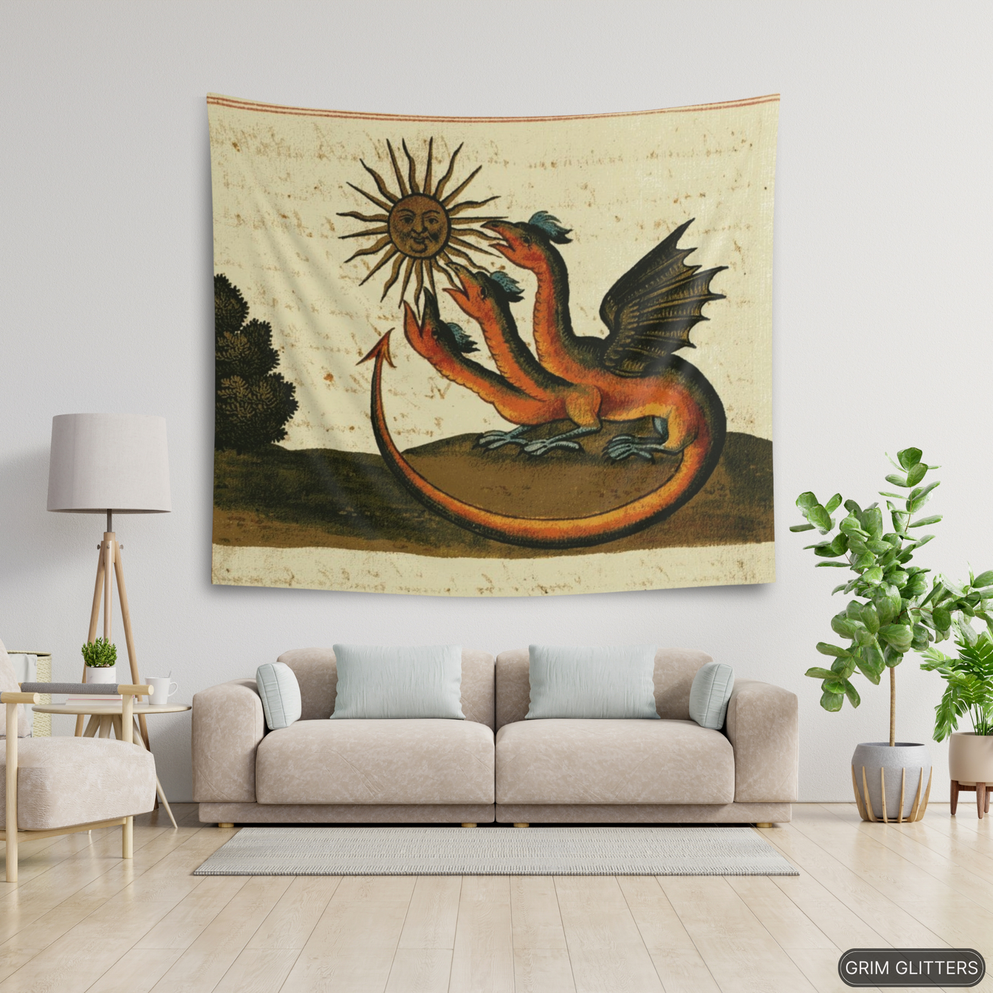 Three-Headed Dragon Tapestry - Clavis Artis Manuscript