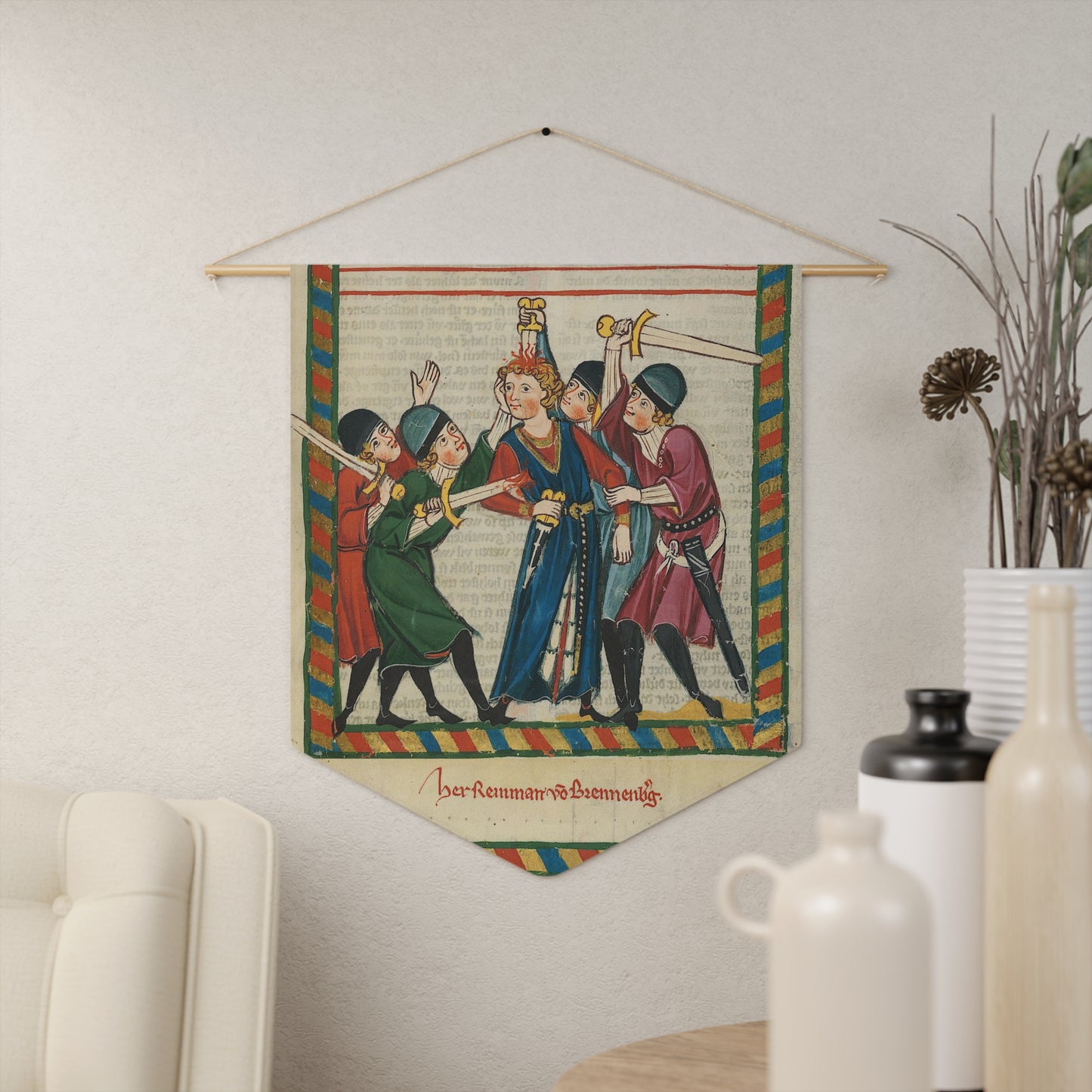 Reinmar von Brennenberg Pennant Banner - Codex Manesse - Medieval German Art - Historic Home Decor - Tragic Knight Wall Art - Wall Hanging