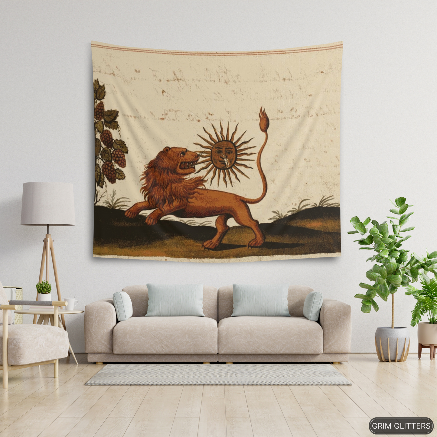 Lion Eating The Sun Tapestry - Clavis Artis Manuscript