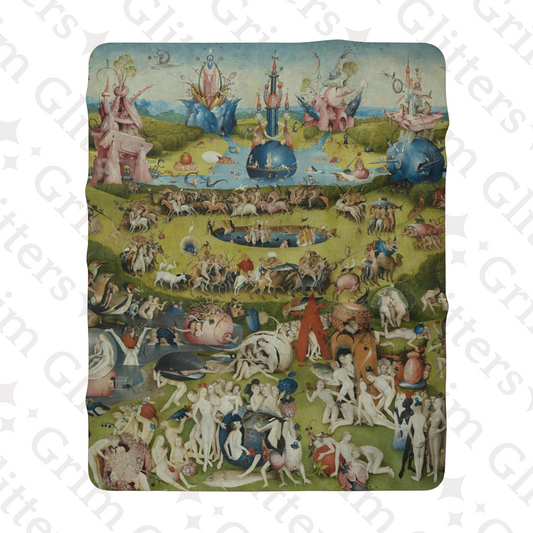 Step into the surreal world of Hieronymus Bosch with the Garden of Earthly Delights Sherpa Fleece Blanket. Featuring the middle panel of Bosch's triptych.