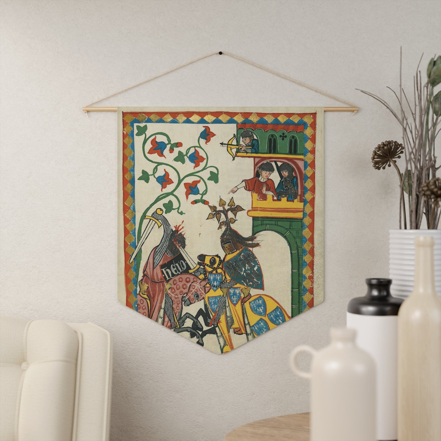 Friedrich von Leiningen Pennant Banner - Codex Manesse - Medieval German Art - Historic Home Decor - Noble Knight Wall Art - Wall Hanging
