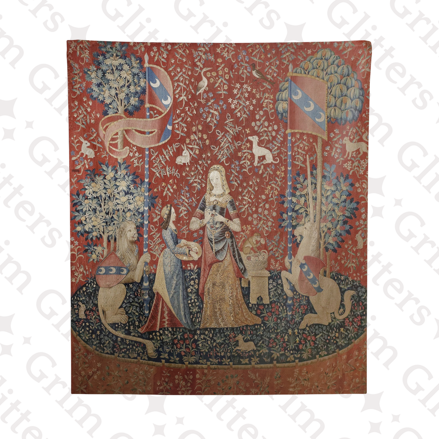 Enrich your home with The Lady and the Unicorn (Smell) Tapestry. This high-quality piece adds medieval magic and historical charm to any space with vibrant colors and detailed craftsmanship.