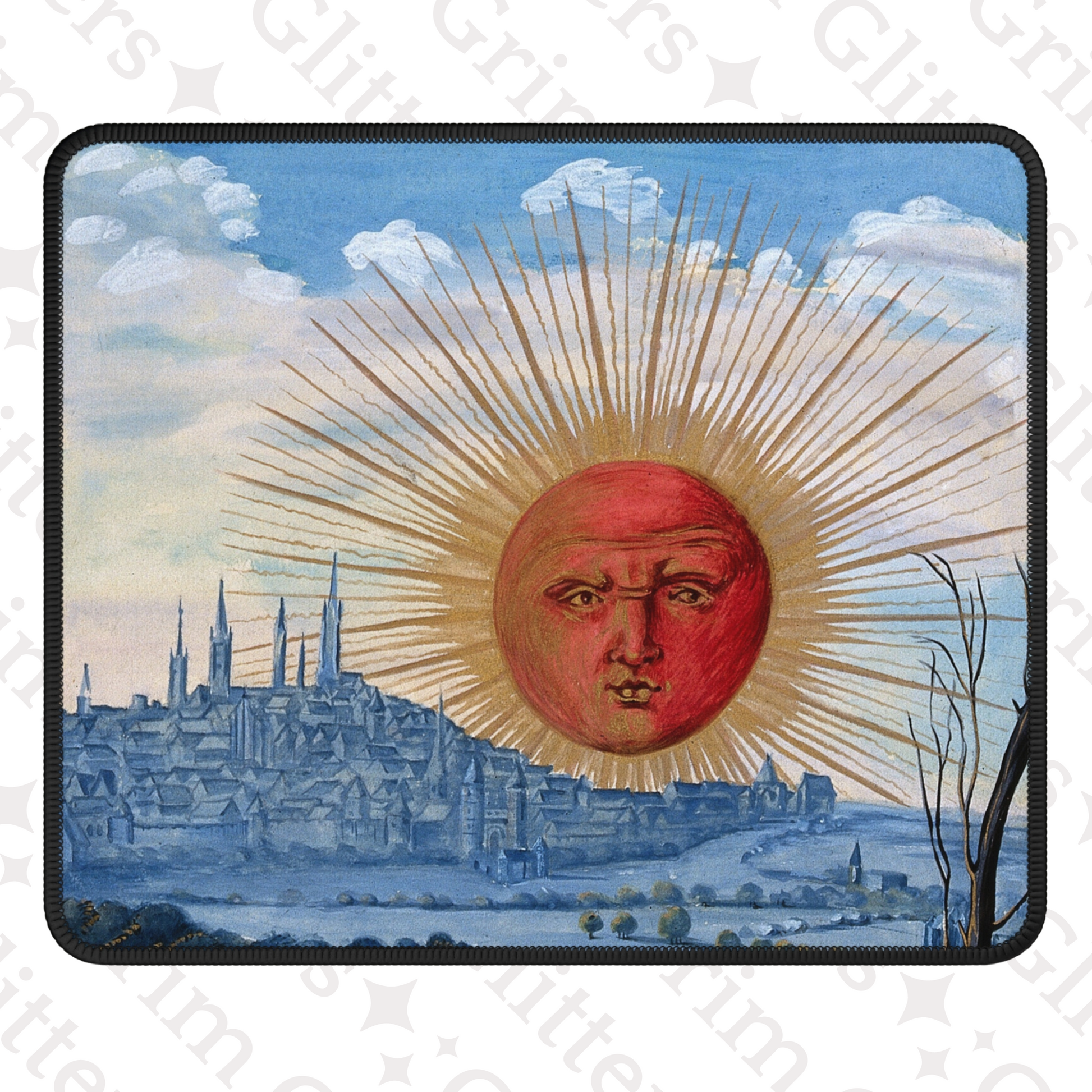 Enhance your desk with the Splendor Solis Gaming Mouse Pad from Grim Glitters. Featuring the mystical "A Red Sun Rises" alchemical illustration, this mouse pad combines rich symbolism with practical design. Perfect for gamers and lovers of esoteric art.