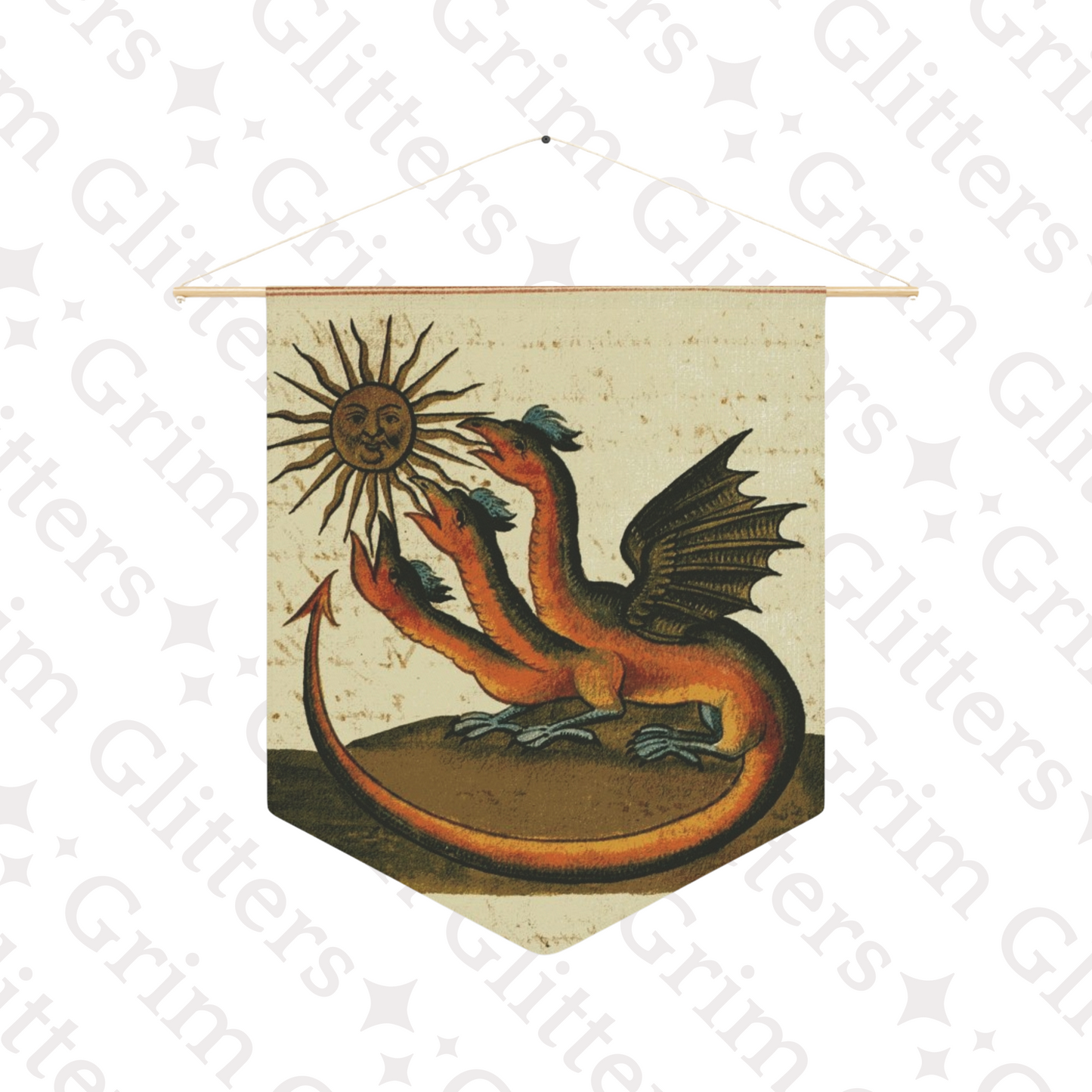 Three-Headed Dragon Pennant Banner - Clavis Artis Manuscript