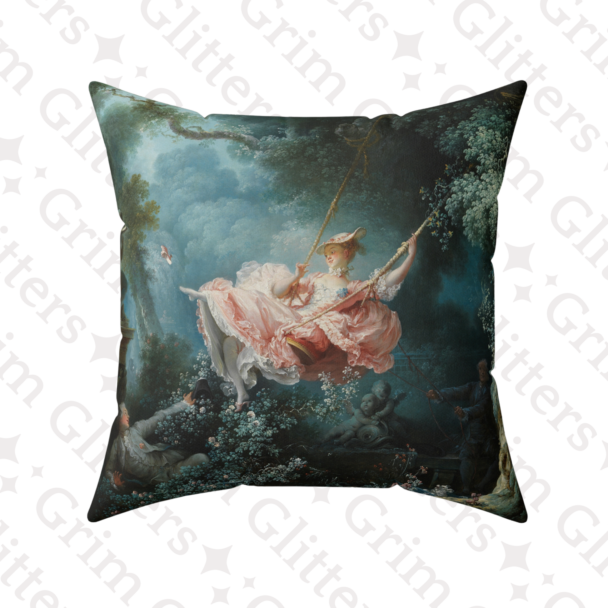 The Swing Square Pillow - Jean-Honore Fragonard - Grim Glitters