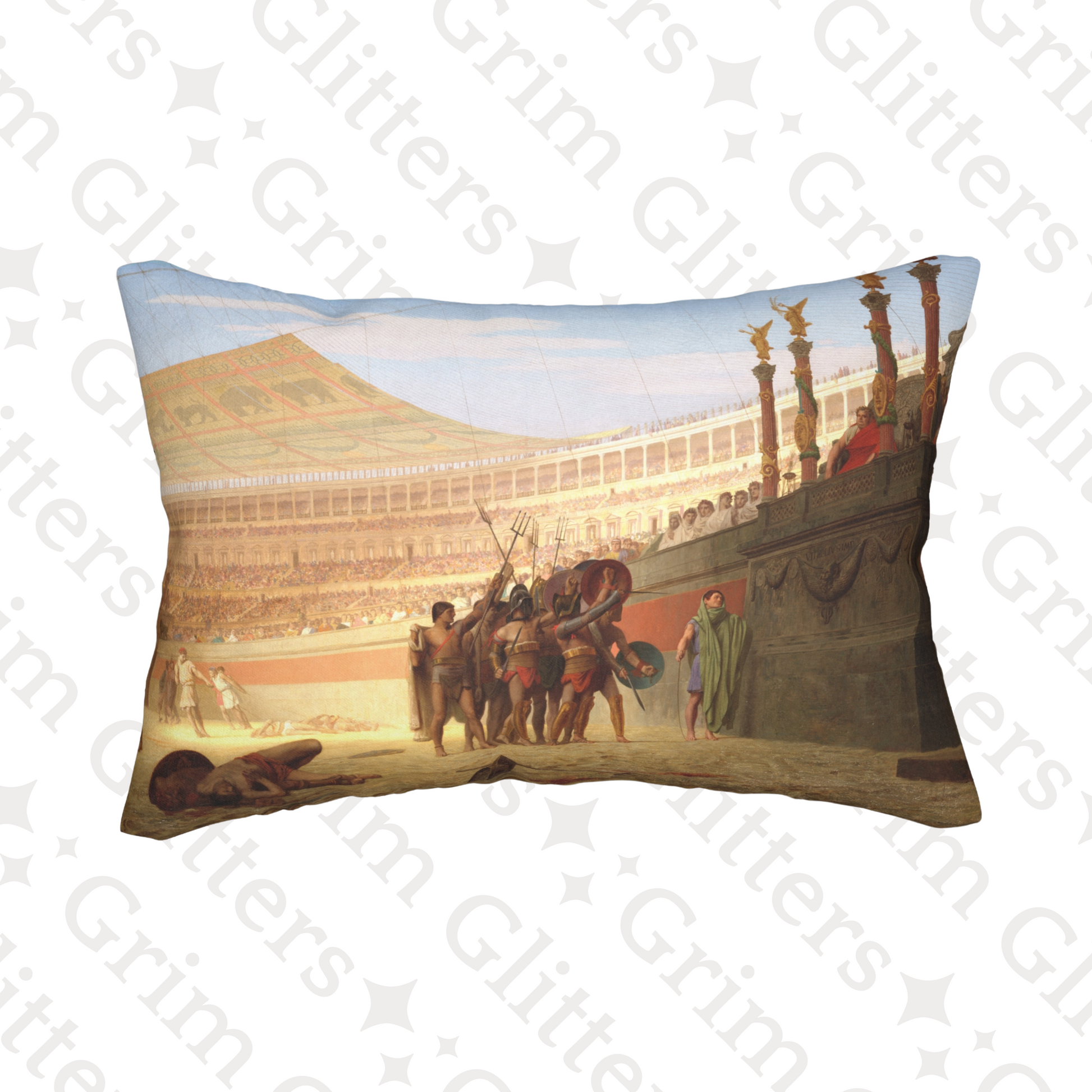 Roman Gladiator Lumbar Pillow - Hail Caesar! We Who Are about to Die Salute You - Jean-Leon Gerome - Grim Glitters