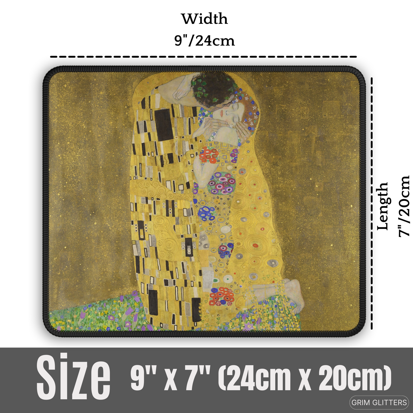 Enhance your gaming experience with The Kiss Gaming Mouse Pad from Grim Glitters. Inspired by Gustav Klimt's iconic masterpiece, this mouse pad combines artistic elegance with modern functionality, making it a stunning addition to any gaming setup or work