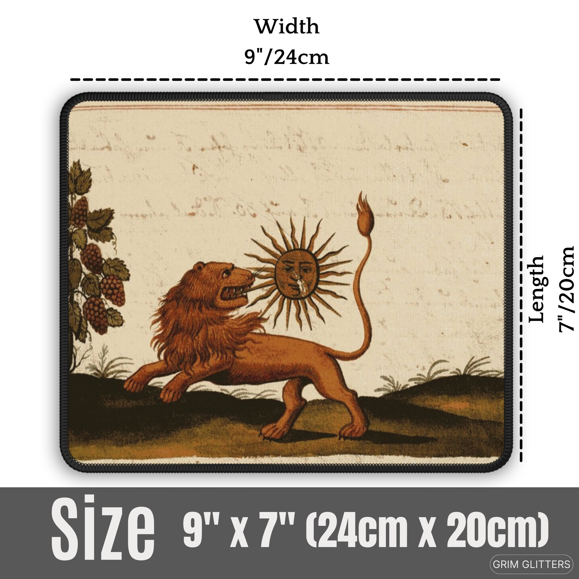 Enhance your gaming experience with the Lion Eating the Sun Gaming Mouse Pad from Grim Glitters. Inspired by the Clavis Artis manuscript, this mouse pad features the mystical image of a lion devouring the sun, adding a touch of esoteric wisdom and medieva