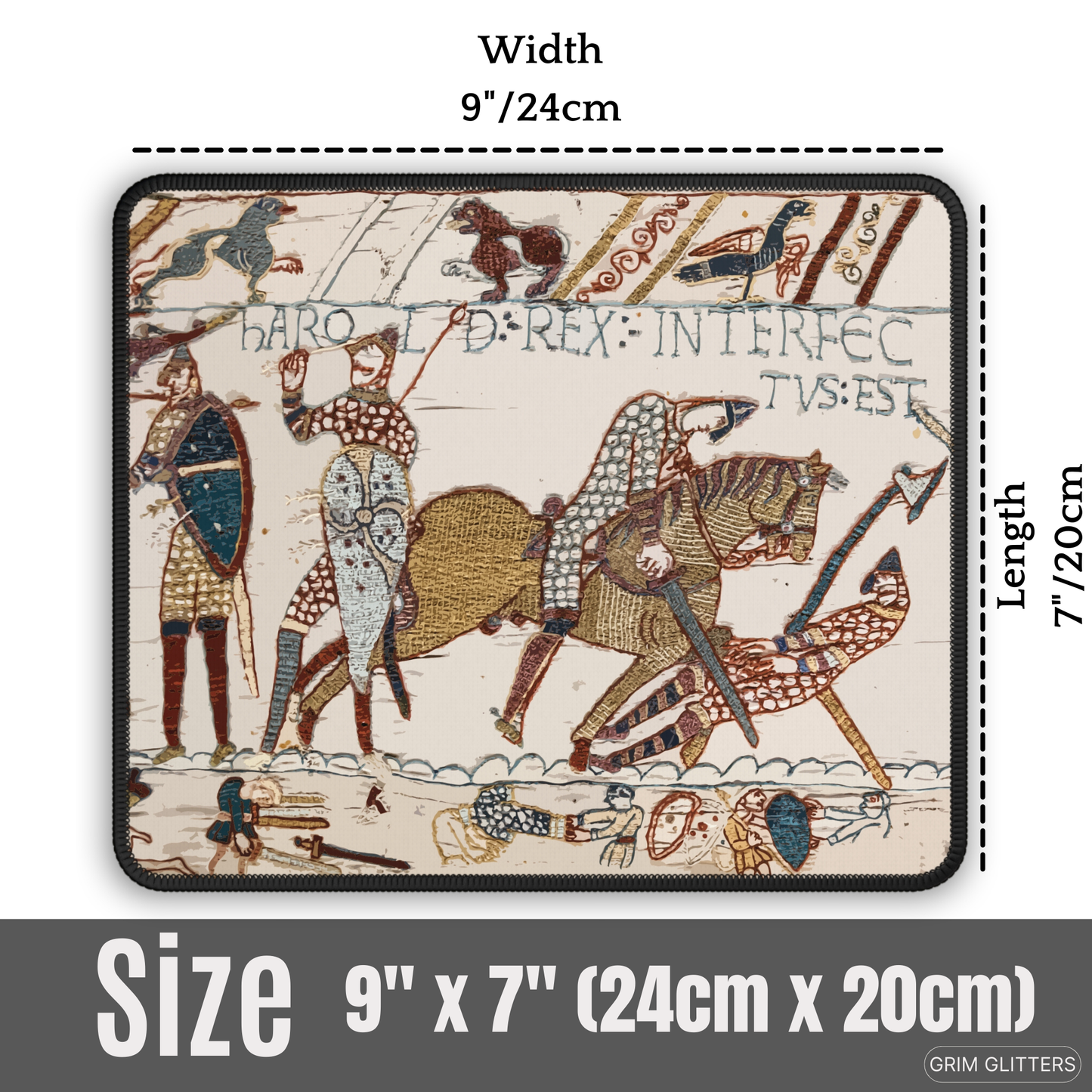 Elevate your gaming experience with the historical charm of The Death of King Harold Gaming Mouse Pad. Inspired by the iconic Bayeux Tapestry, this mouse pad captures the dramatic moment of King Harold's demise during the Battle of Hastings. Made from dur