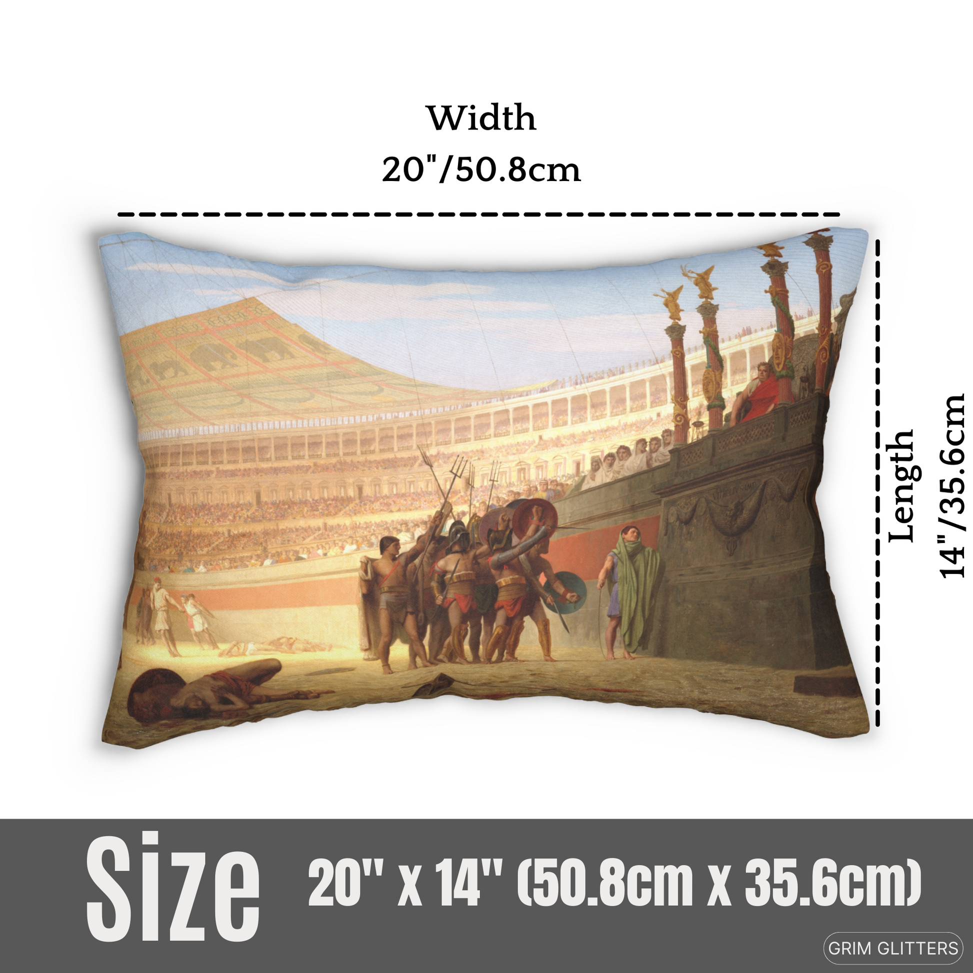 Roman Gladiator Lumbar Pillow - Hail Caesar! We Who Are about to Die Salute You - Jean-Leon Gerome - Grim Glitters