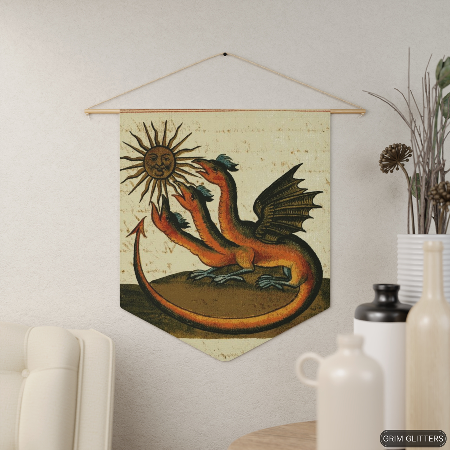 Three-Headed Dragon Pennant Banner - Clavis Artis Manuscript