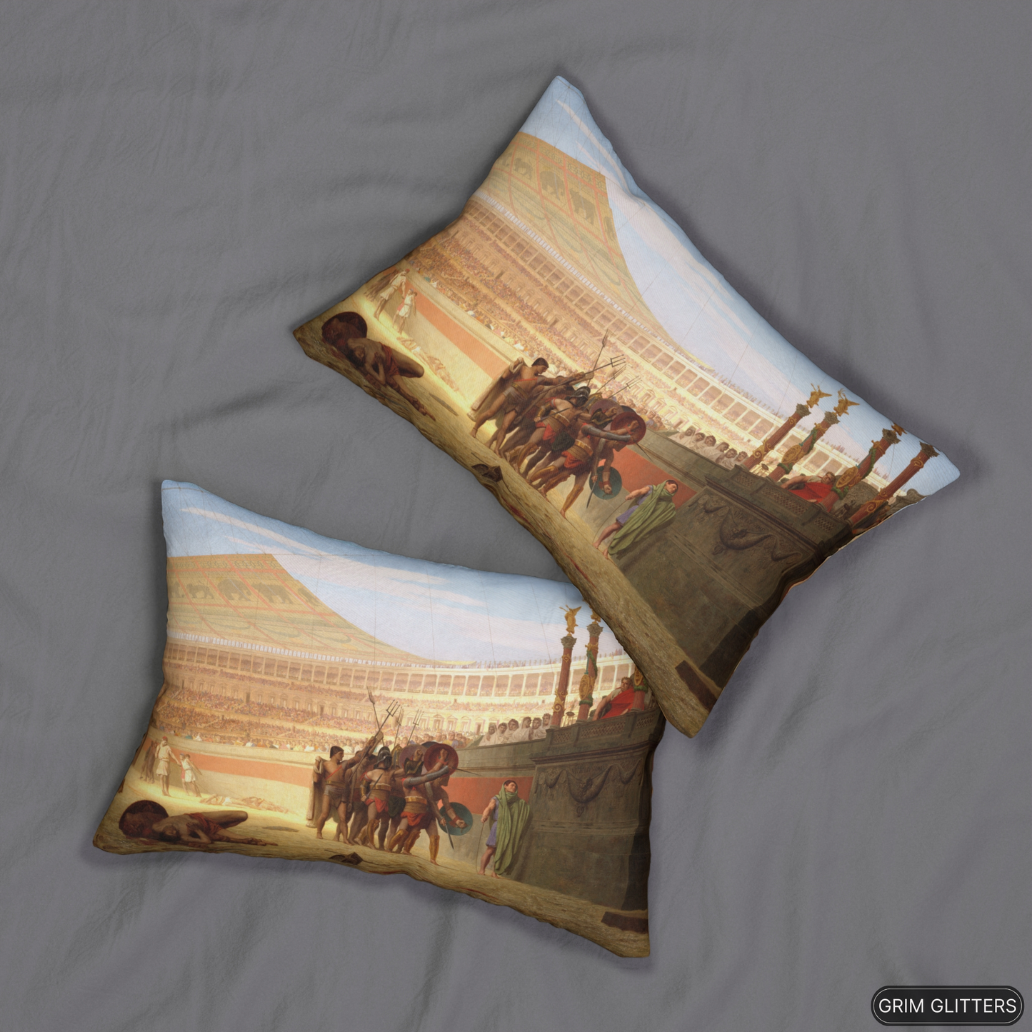 Roman Gladiator Lumbar Pillow - Hail Caesar! We Who Are about to Die Salute You - Jean-Leon Gerome - Grim Glitters