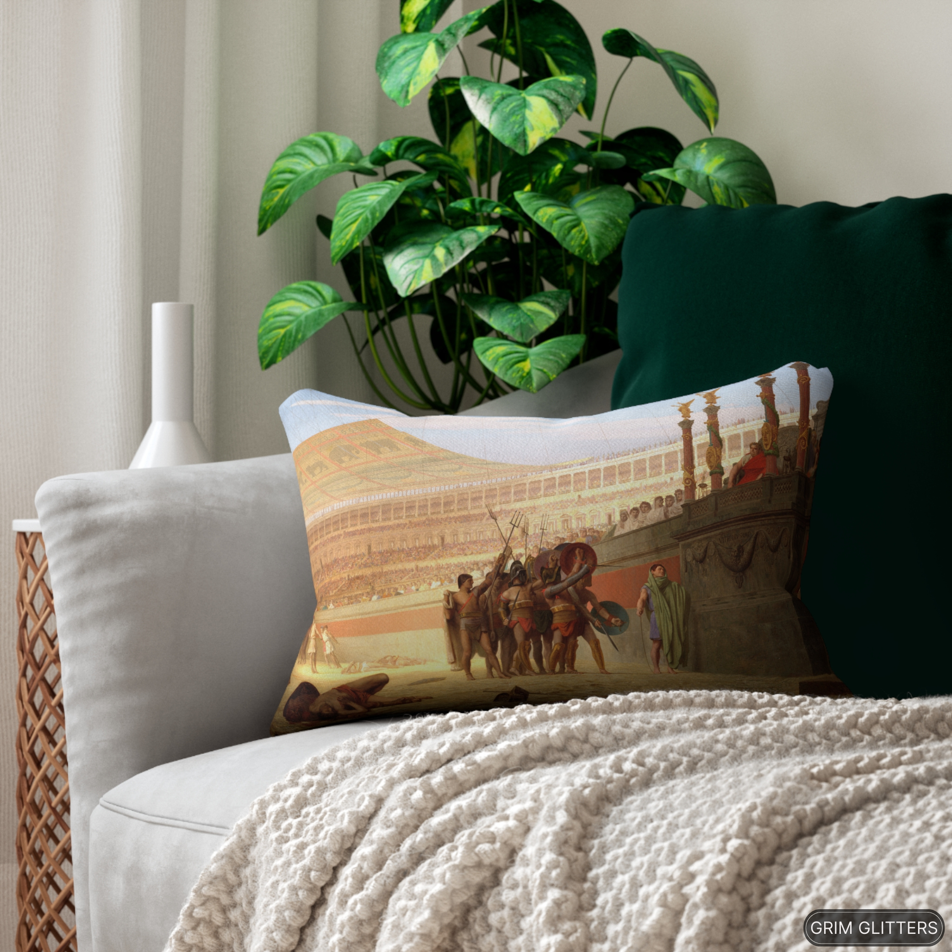 Roman Gladiator Lumbar Pillow - Hail Caesar! We Who Are about to Die Salute You - Jean-Leon Gerome - Grim Glitters