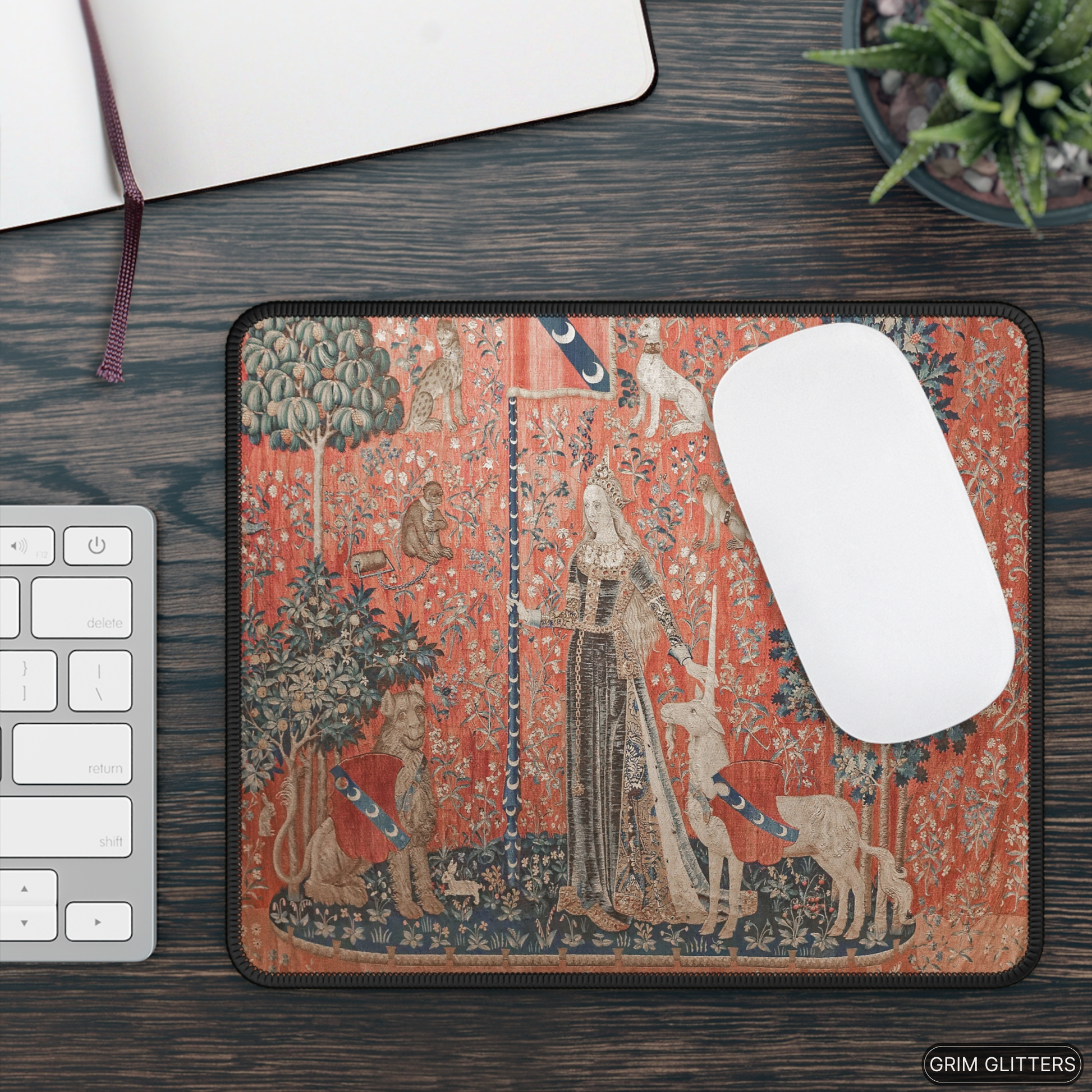 Enhance your gaming experience with the enchanting elegance of The Lady and the Unicorn (Touch) Gaming Mouse Pad from Grim Glitters. Inspired by the iconic medieval tapestry, this mouse pad combines historical charm with modern functionality, making it a