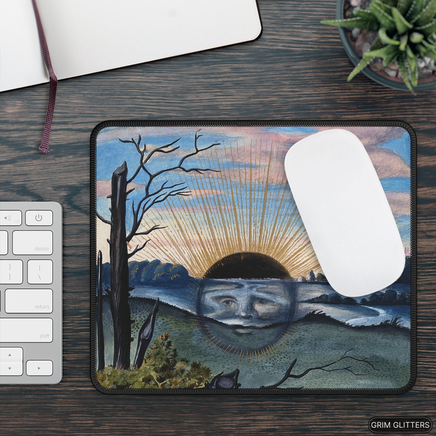 Enhance your gaming or workspace with the Splendor Solis Gaming Mouse Pad from Grim Glitters. Featuring the alchemical illustration "A Black Sun Descends," this mouse pad combines mystical symbolism with practical design. Perfect for those who appreciate