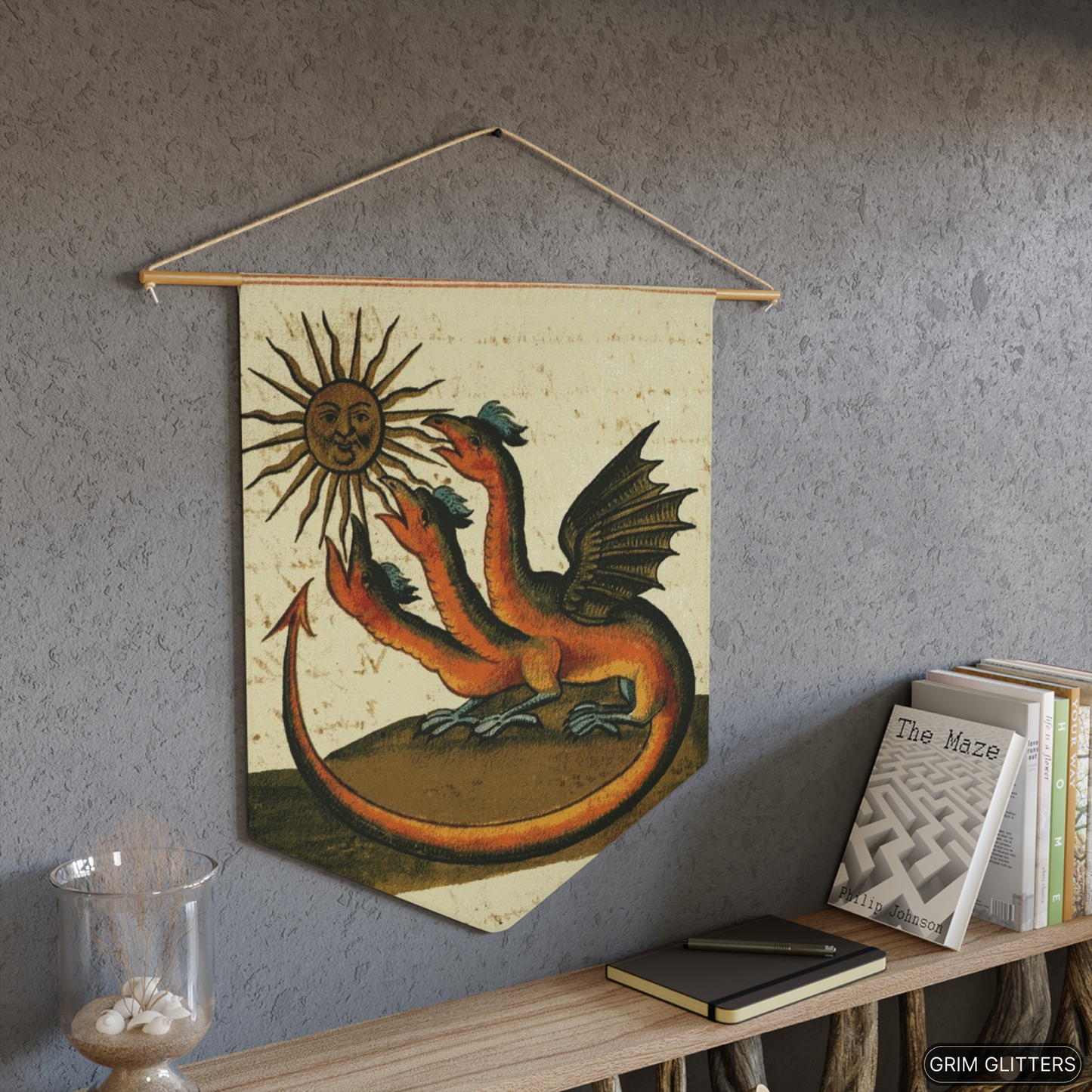 Three-Headed Dragon Pennant Banner - Clavis Artis Manuscript