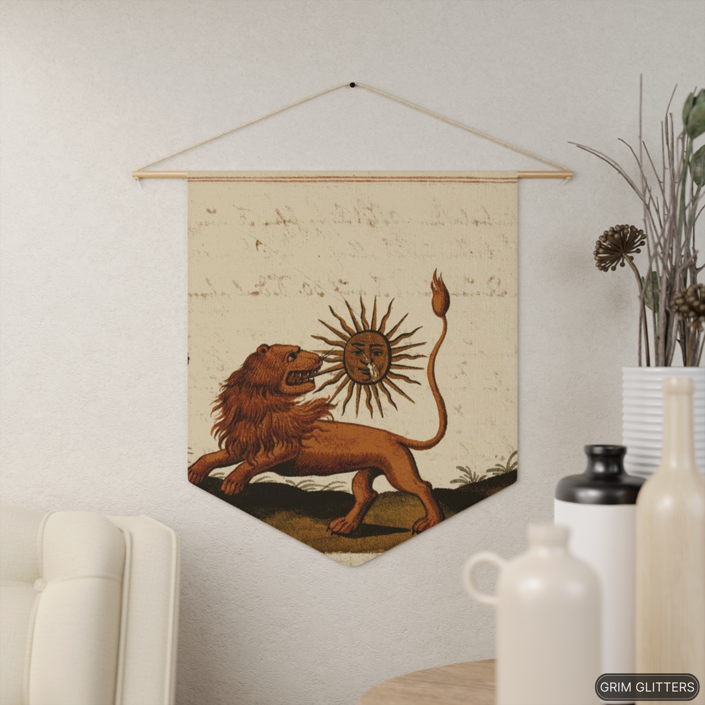 Lion Eating The Sun Pennant Banner - Clavis Artis Manuscript