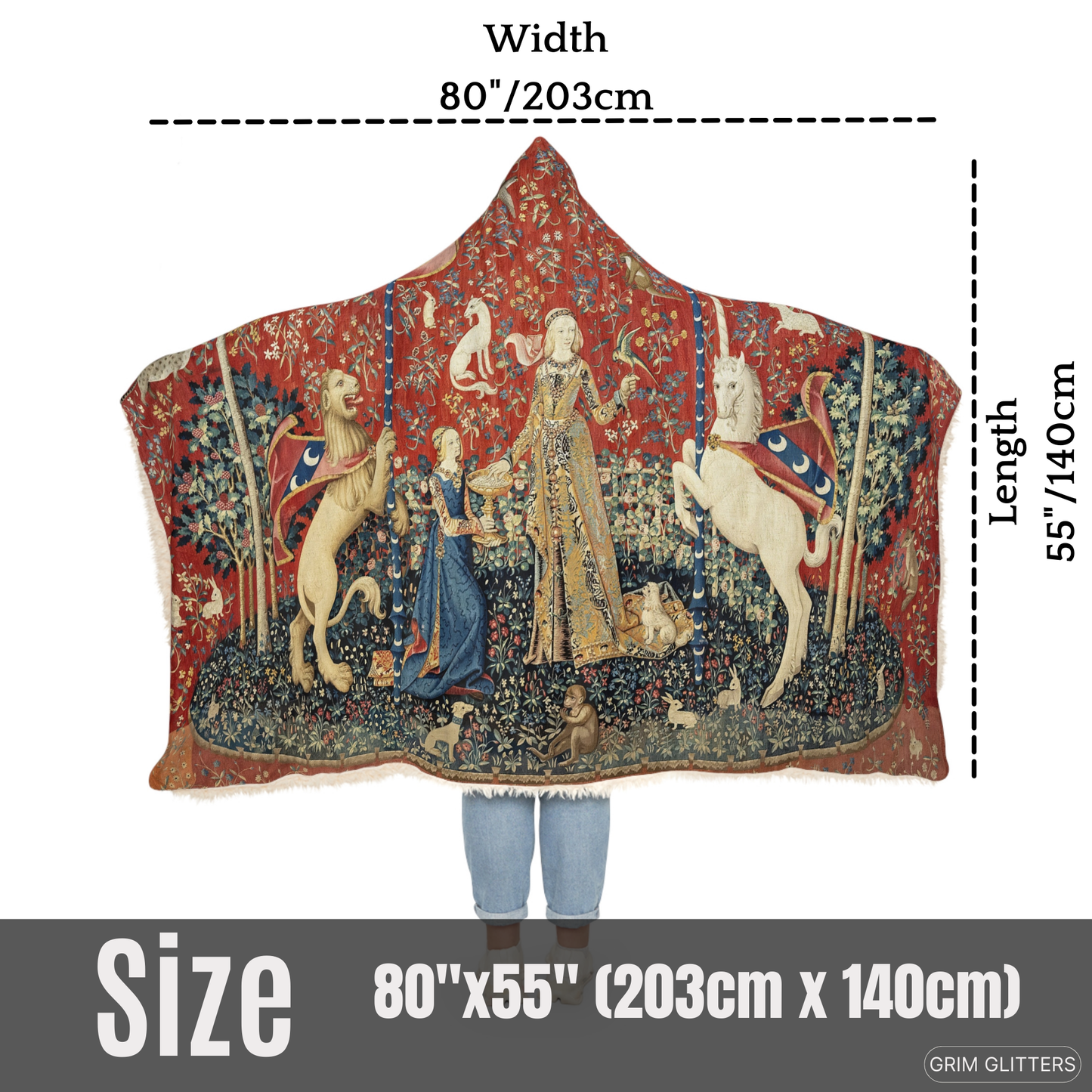 Immerse yourself in medieval elegance with The Lady and the Unicorn (Taste) Snuggle Cloak from Grim Glitters. Inspired by the iconic Unicorn Tapestry,