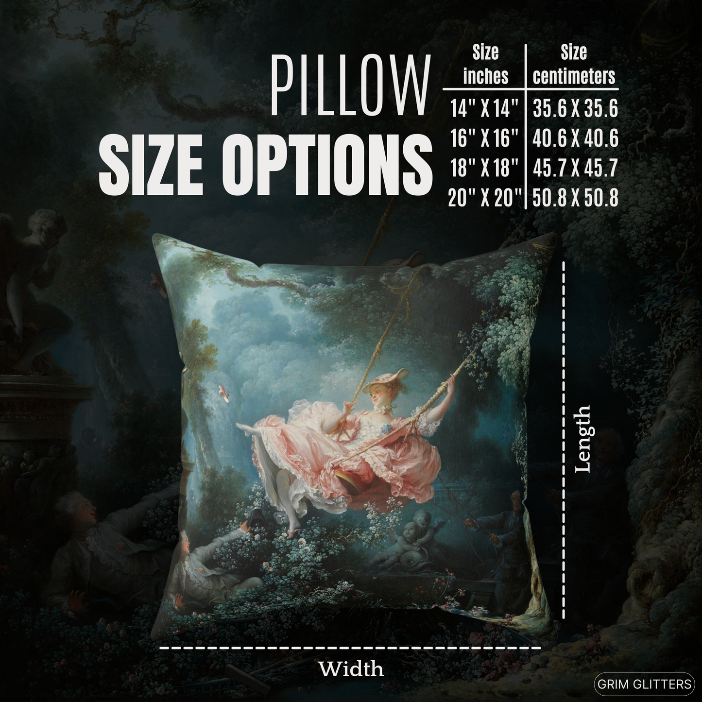 The Swing Square Pillow - Jean-Honore Fragonard - Grim Glitters