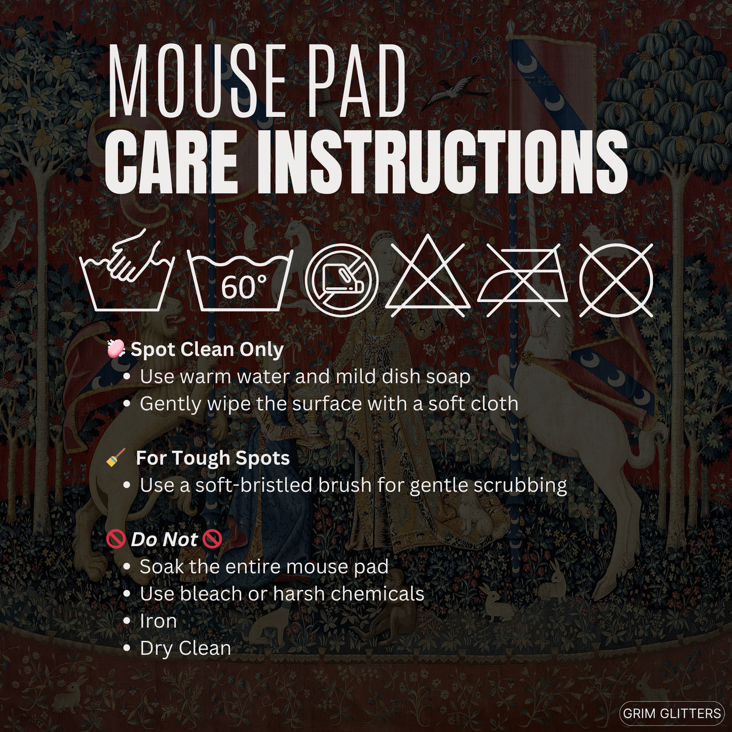 Enhance your gaming experience with the enchanting Lady and the Unicorn (Taste) Gaming Mouse Pad from Grim Glitters. Inspired by the iconic medieval tapestry, this mouse pad combines historical charm with modern functionality, adding a touch of elegance t