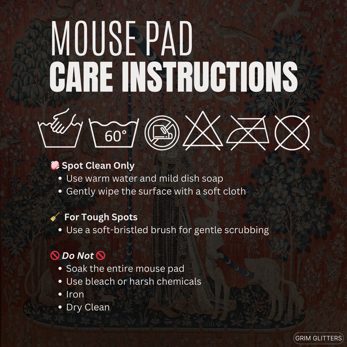 Enhance your gaming experience with the enchanting elegance of The Lady and the Unicorn (Touch) Gaming Mouse Pad from Grim Glitters. Inspired by the iconic medieval tapestry, this mouse pad combines historical charm with modern functionality, making it a