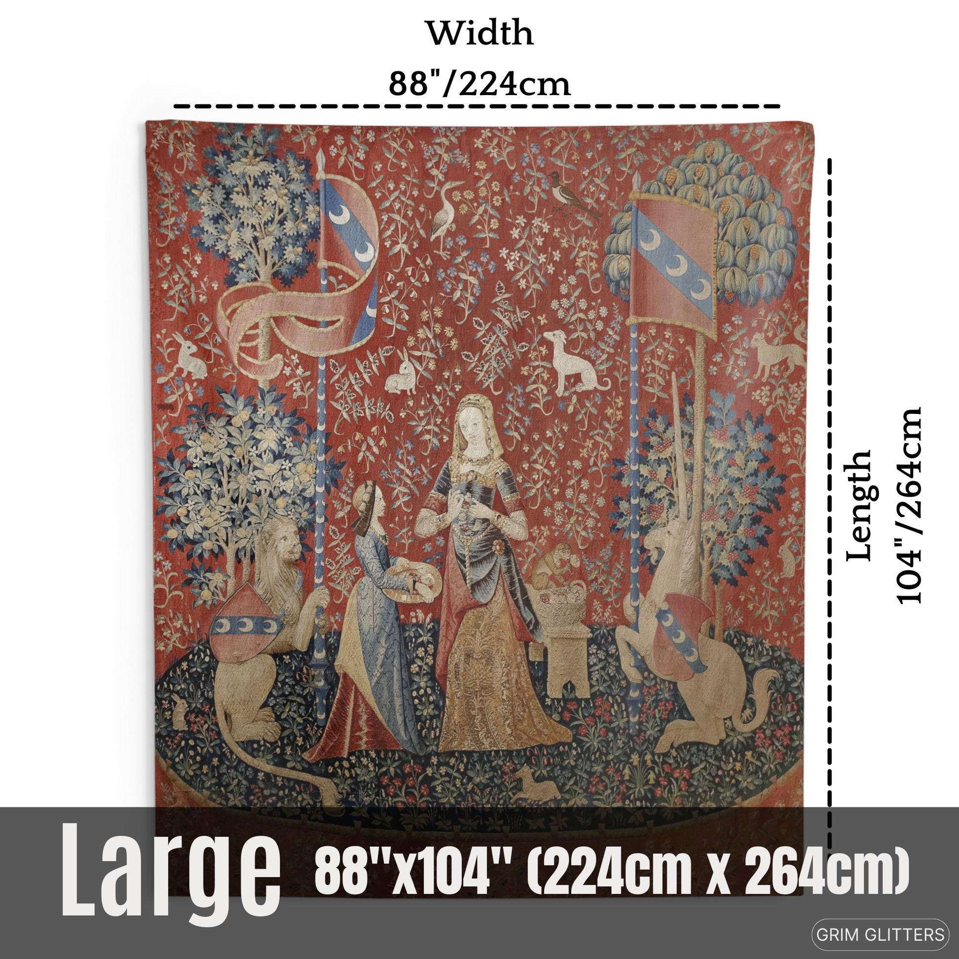 Enrich your home with The Lady and the Unicorn (Smell) Tapestry. This high-quality piece adds medieval magic and historical charm to any space with vibrant colors and detailed craftsmanship.