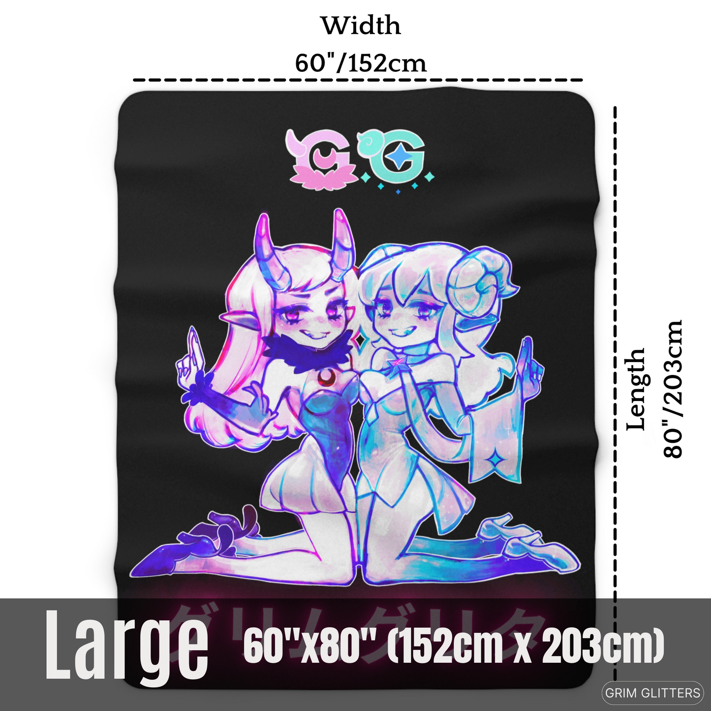 Sink into the warmth of the Grim and Glitter Sherpa Fleece Blanket. Featuring Lunar demon witch Grim and Astral dream caller Glitta.