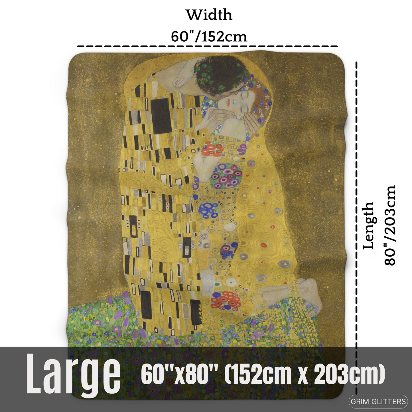 Wrap yourself in the timeless beauty of Gustav Klimt's "The Kiss" with this luxurious sherpa fleece blanket from Grim Glitters. Crafted for comfort and warmth.