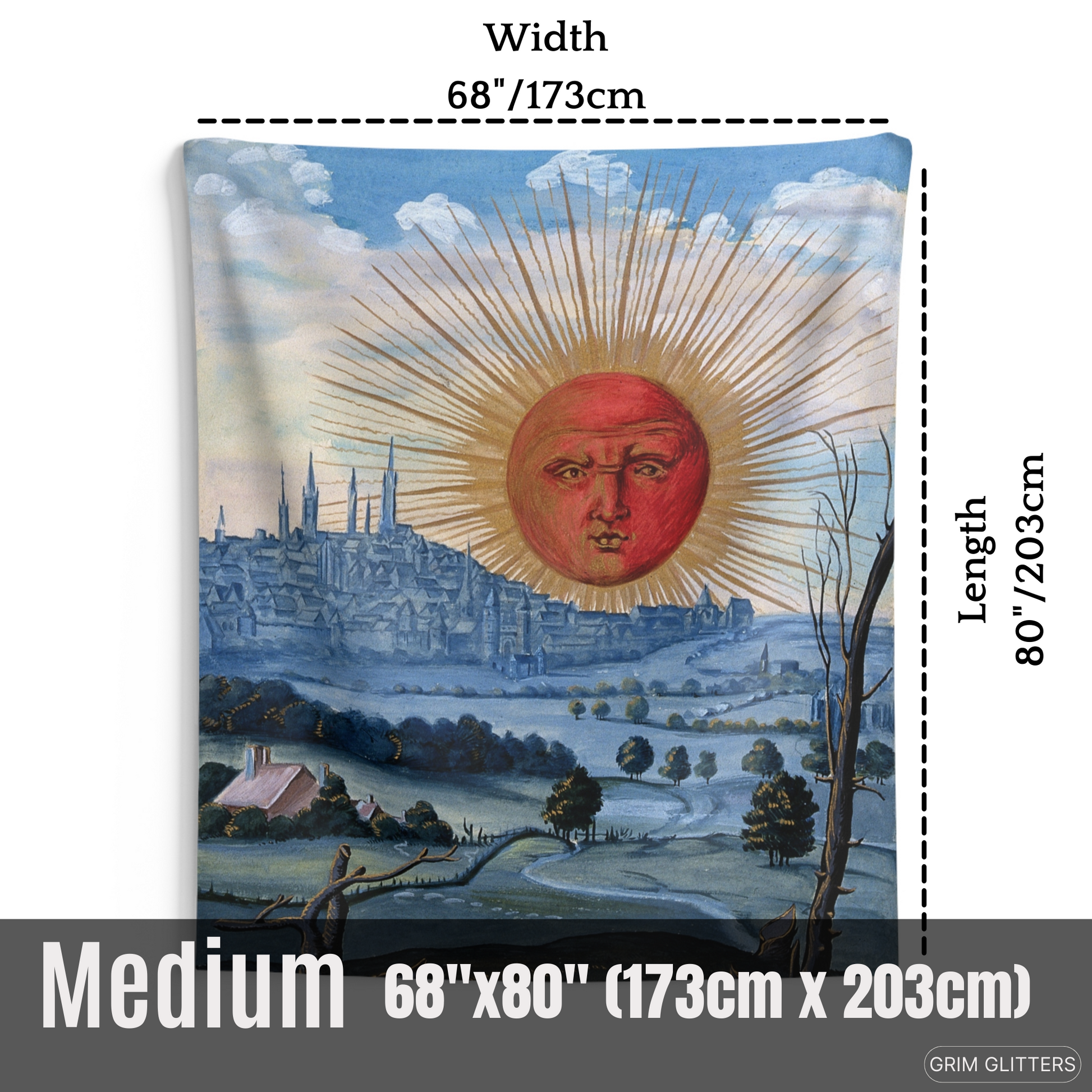 Unveil the mysteries of alchemy with the Splendor Solis Tapestry - A Red Sun Rises from Grim Glitters. This high-quality tapestry captures the vibrant red sun and intricate details of Salomon Trismosin's medieval artwork, adding esoteric elegance to any s