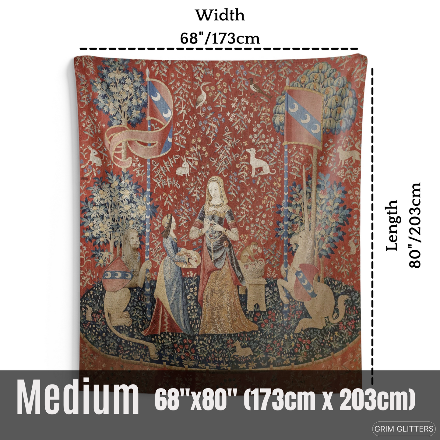 Enrich your home with The Lady and the Unicorn (Smell) Tapestry. This high-quality piece adds medieval magic and historical charm to any space with vibrant colors and detailed craftsmanship.