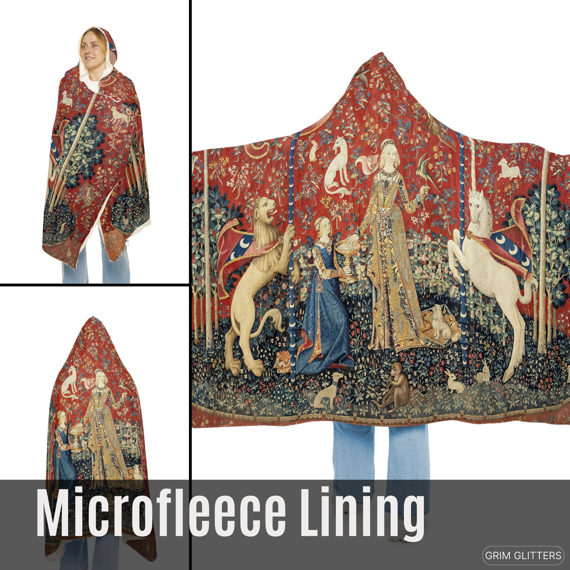 Immerse yourself in medieval elegance with The Lady and the Unicorn (Taste) Snuggle Cloak from Grim Glitters. Inspired by the iconic Unicorn Tapestry,