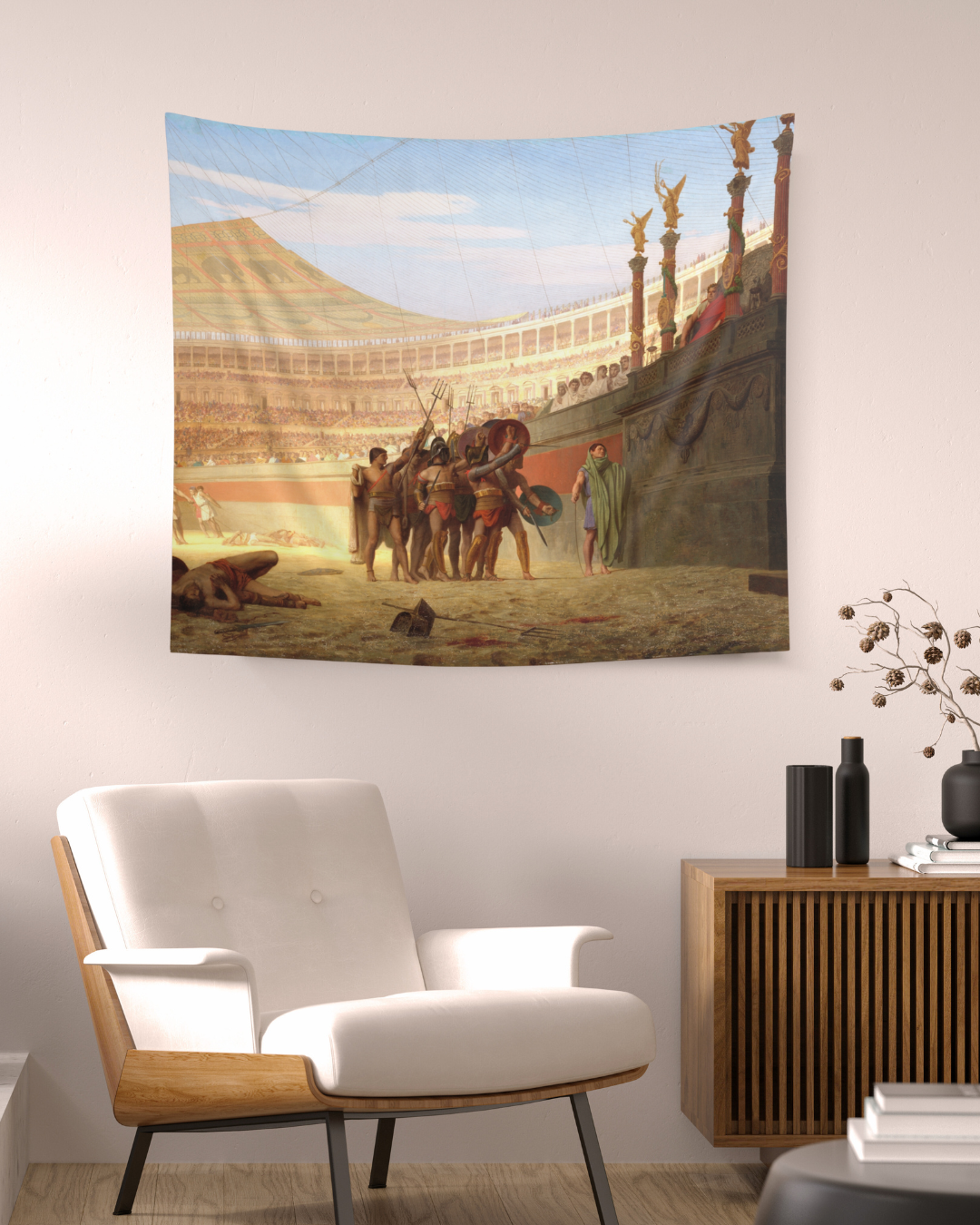 Step into ancient Rome with the Roman Gladiator Tapestry from Grim Glitters. Featuring Jean-Leon Gerome's iconic artwork.