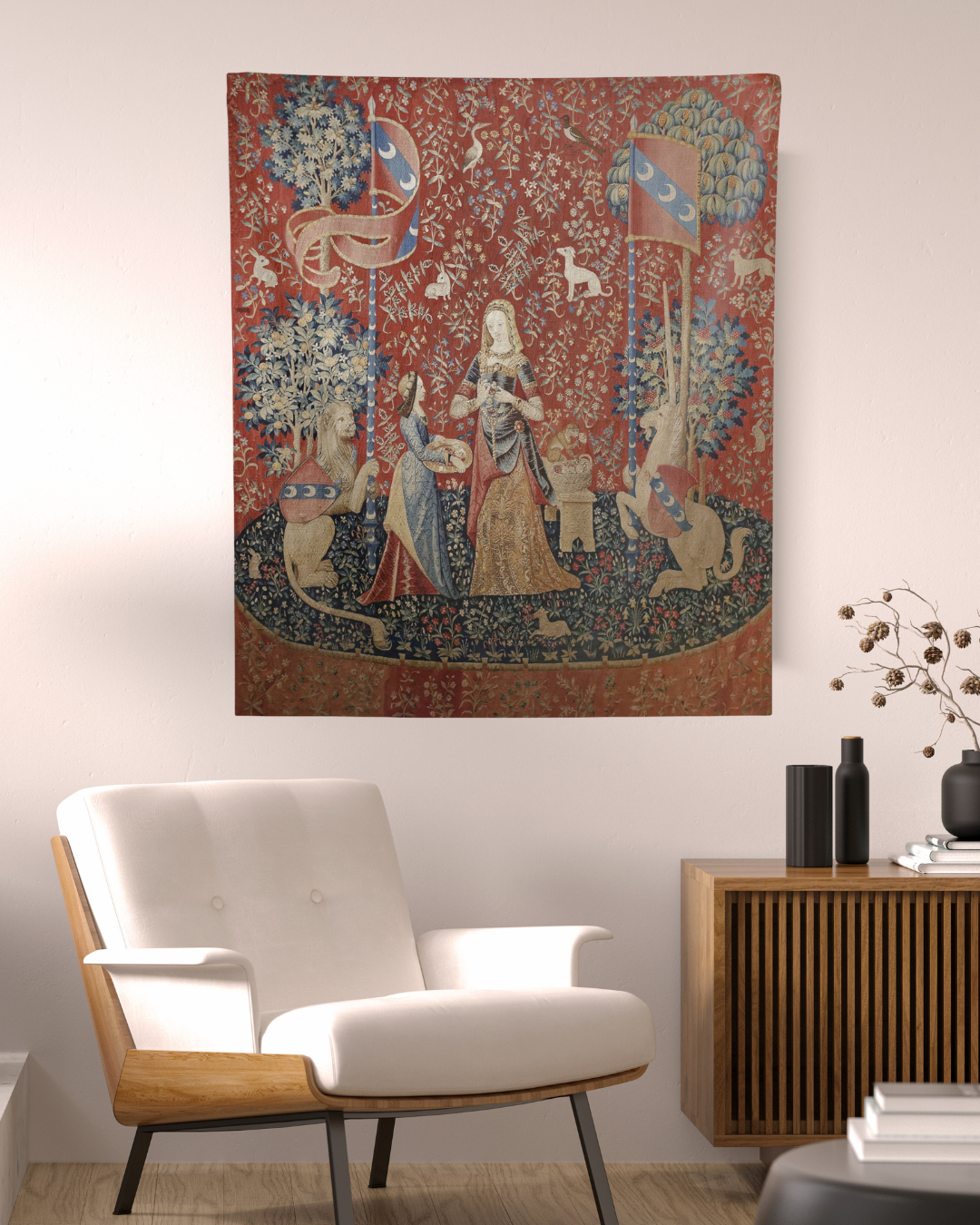 Enrich your home with The Lady and the Unicorn (Smell) Tapestry. This high-quality piece adds medieval magic and historical charm to any space with vibrant colors and detailed craftsmanship.