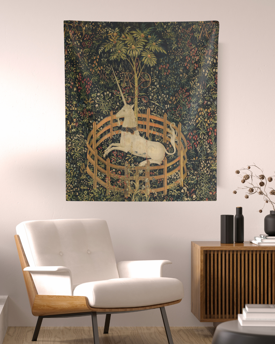 Transport yourself to a world of enchantment with the Unicorn in Captivity Tapestry. This medieval masterpiece adds mystical beauty and charm to any space.