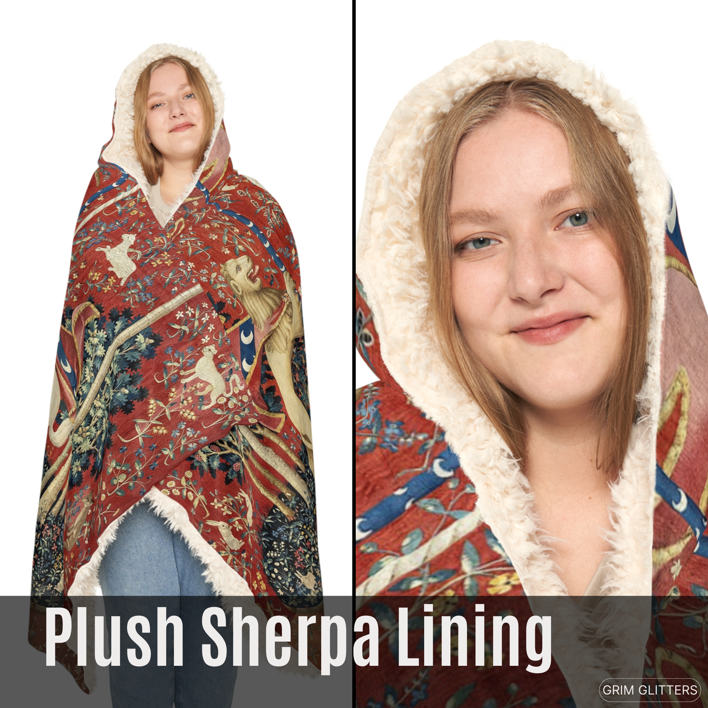 Immerse yourself in medieval elegance with The Lady and the Unicorn (Taste) Snuggle Cloak from Grim Glitters. Inspired by the iconic Unicorn Tapestry,