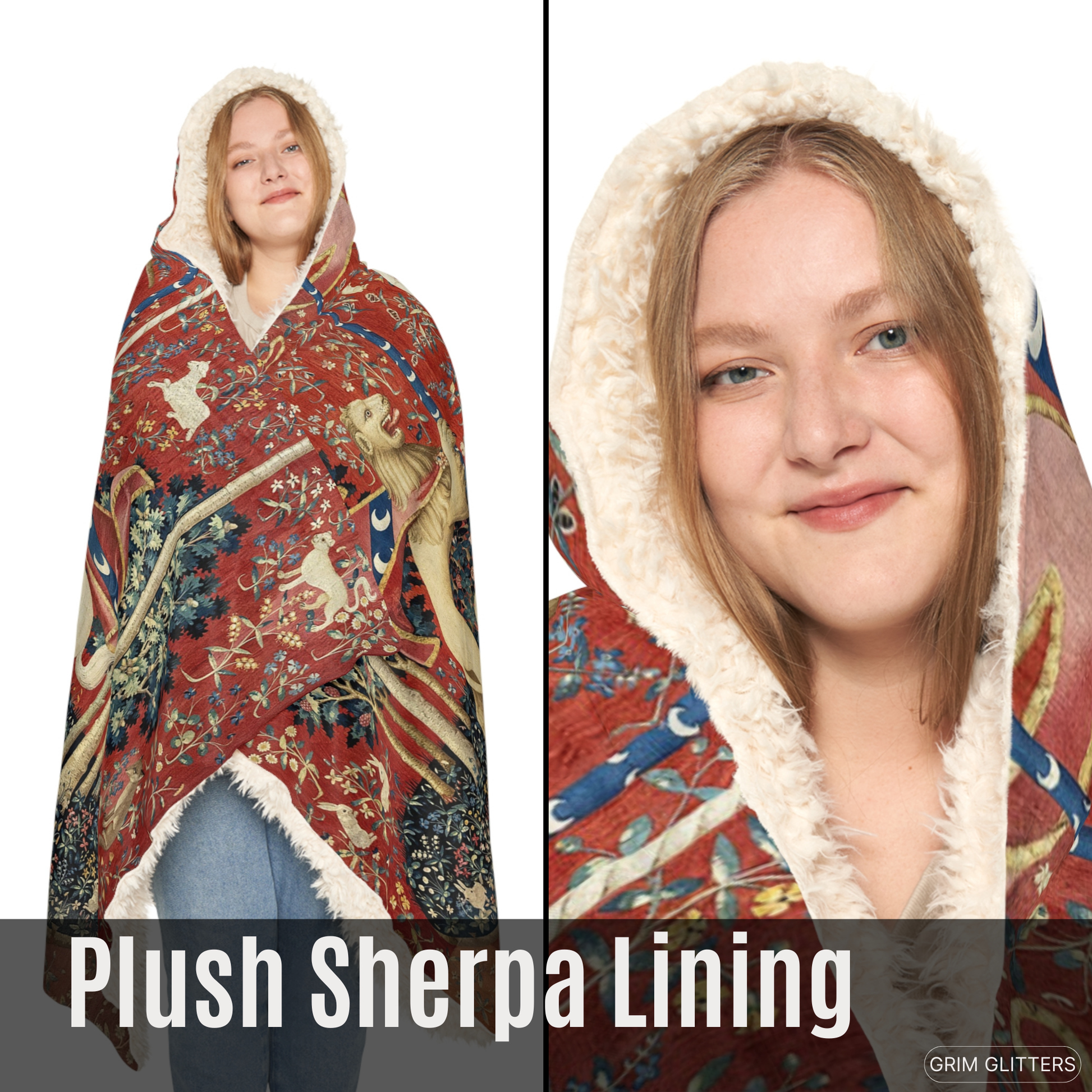 Immerse yourself in medieval elegance with The Lady and the Unicorn (Taste) Snuggle Cloak from Grim Glitters. Inspired by the iconic Unicorn Tapestry,