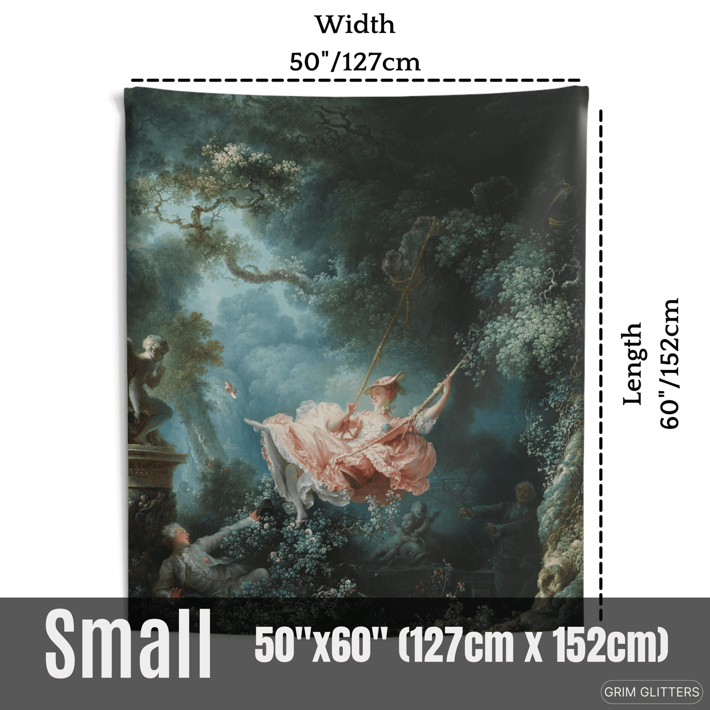 Add elegance to your home with The Swing Tapestry by Jean-Honore Fragonard from Grim Glitters. This Rococo masterpiece captures a playful, romantic scene.