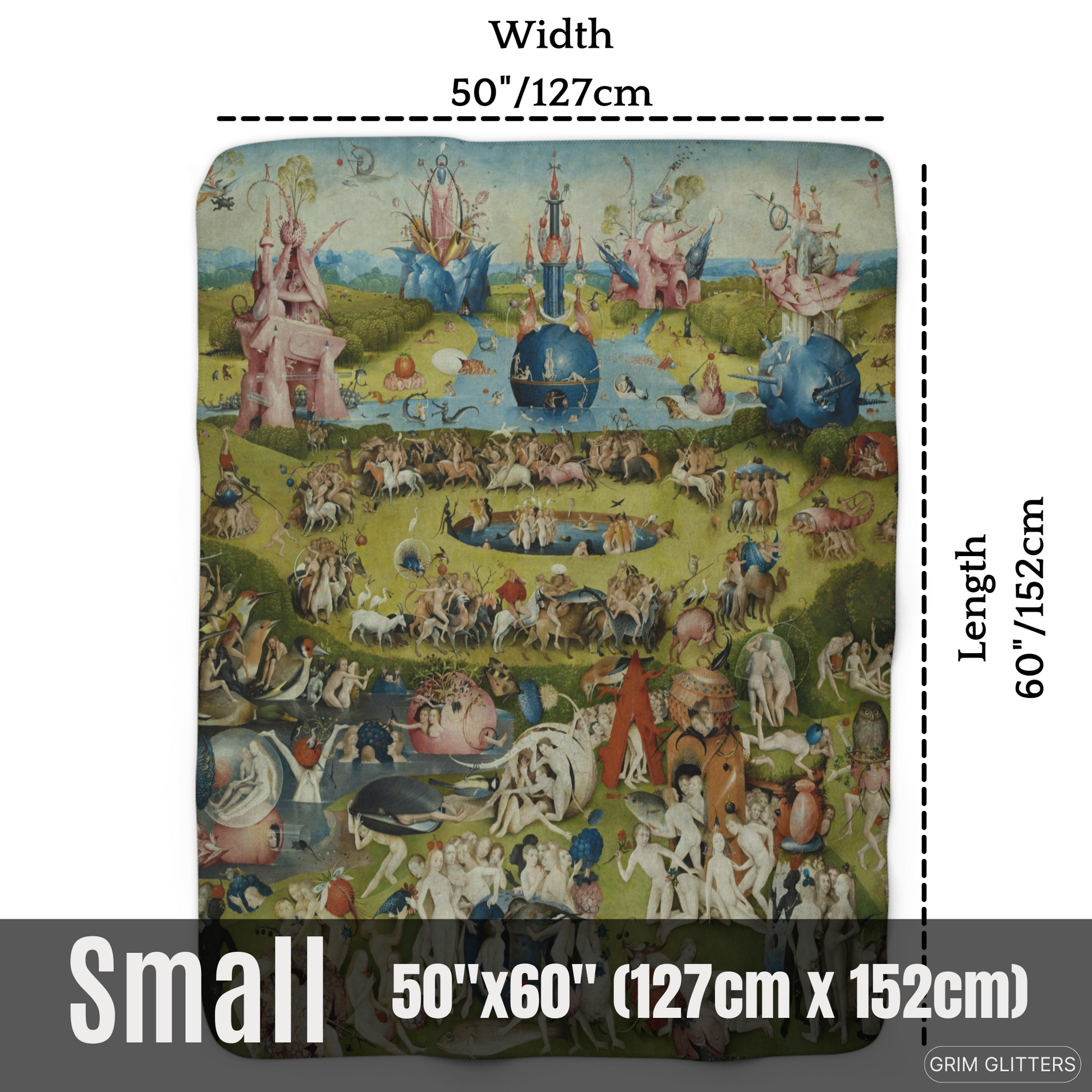 Step into the surreal world of Hieronymus Bosch with the Garden of Earthly Delights Sherpa Fleece Blanket. Featuring the middle panel of Bosch's triptych.