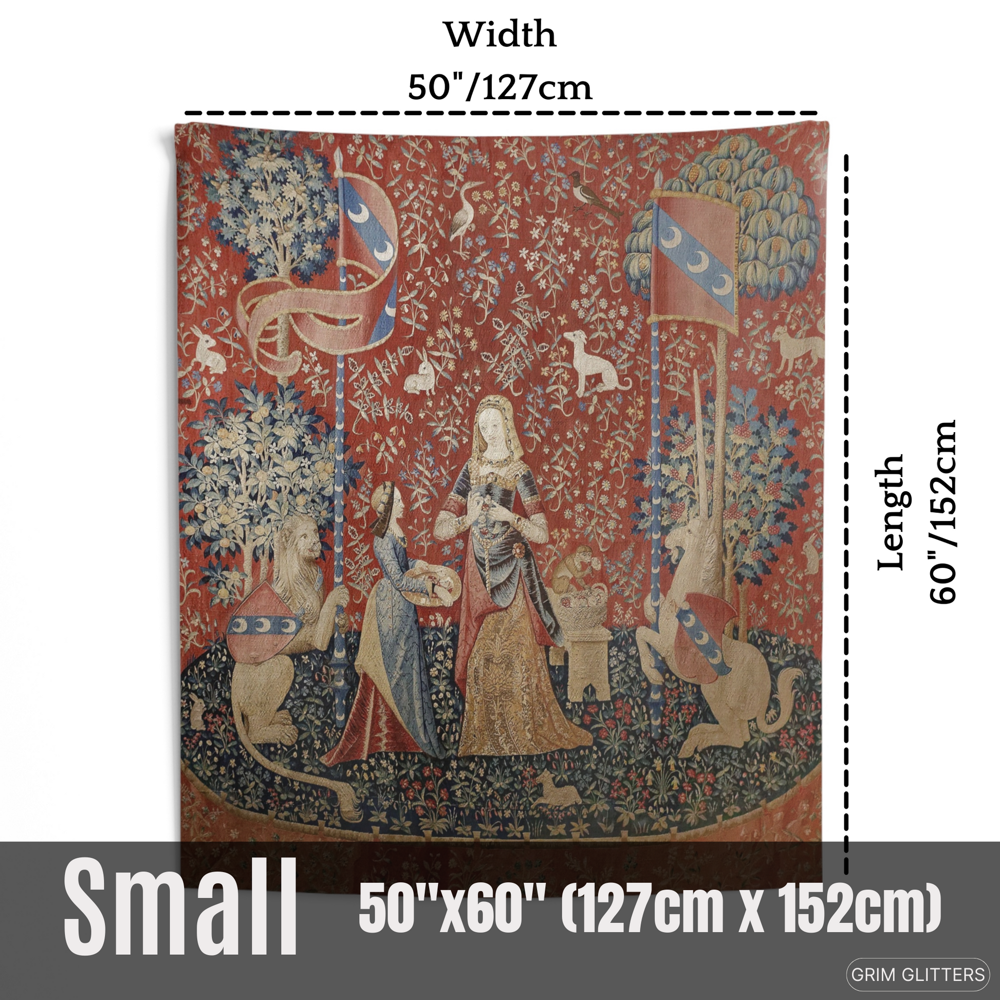 Enrich your home with The Lady and the Unicorn (Smell) Tapestry. This high-quality piece adds medieval magic and historical charm to any space with vibrant colors and detailed craftsmanship.