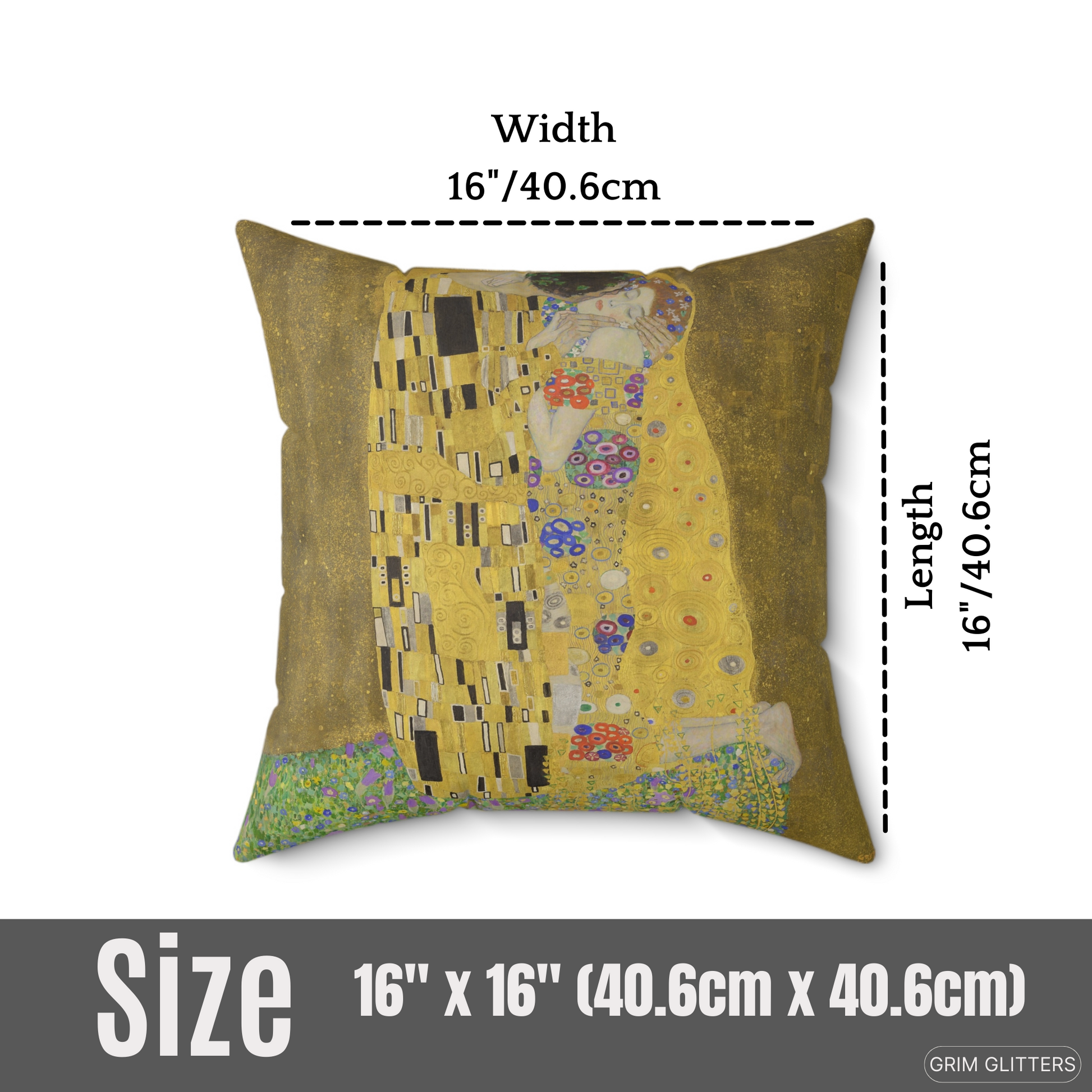 Elevate your living space with the timeless romance of Gustav Klimt's "The Kiss." This luxurious square pillow features Klimt's iconic artwork, adding elegance and enchantment to any room. Perfect for art lovers, it combines historical beauty with modern